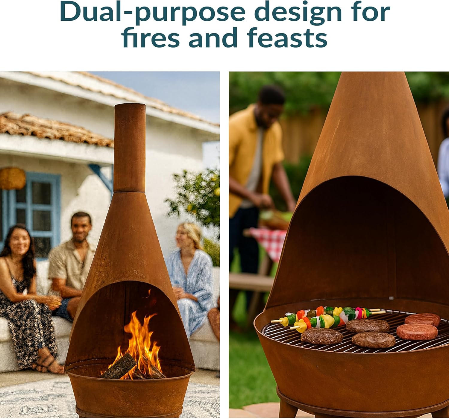 Sunnydaze 6-Foot Large Chiminea Outdoor Fireplace - Outdoor Wood-Burning Fireplace - Chimney Fire Pit with Grill Grate - Rustic