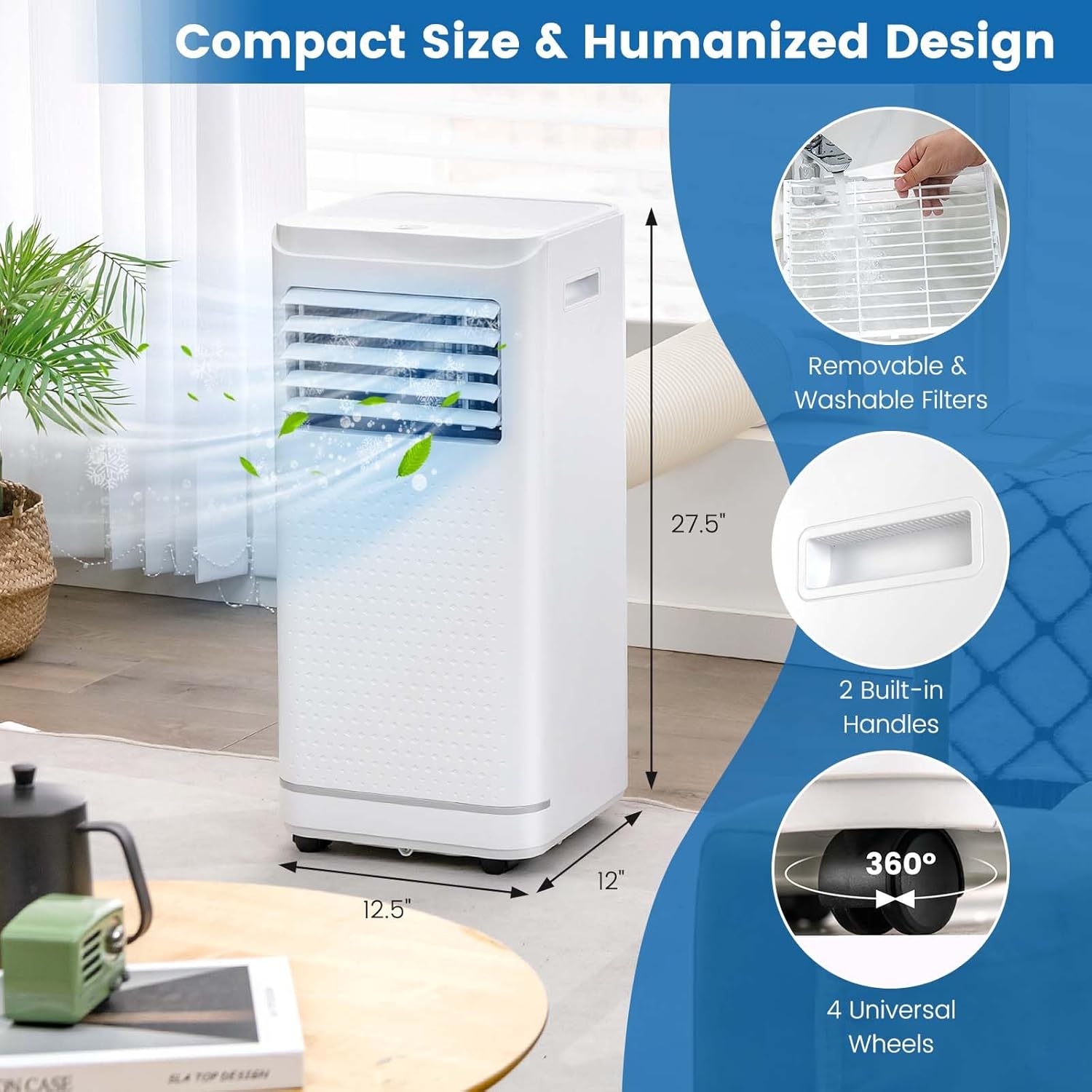 SIMOE Air Conditioner Portable 8000BTU, AC Portable Air Conditioner for Room, Cools up to 250 Sq. Ft, with Dehumidifier & Fan Mode, Sleep Mode, 24H Timer, LED Display, Child Lock, Remote Control