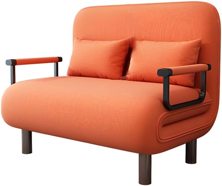 KWOKING Futon Sofa Bed with 2 Pillows & Pillow Back in Linen Blend Folding All-in-one Push-Pull Retractable Sofa Bed for Small Apartment Living Room Household Orange Full 59