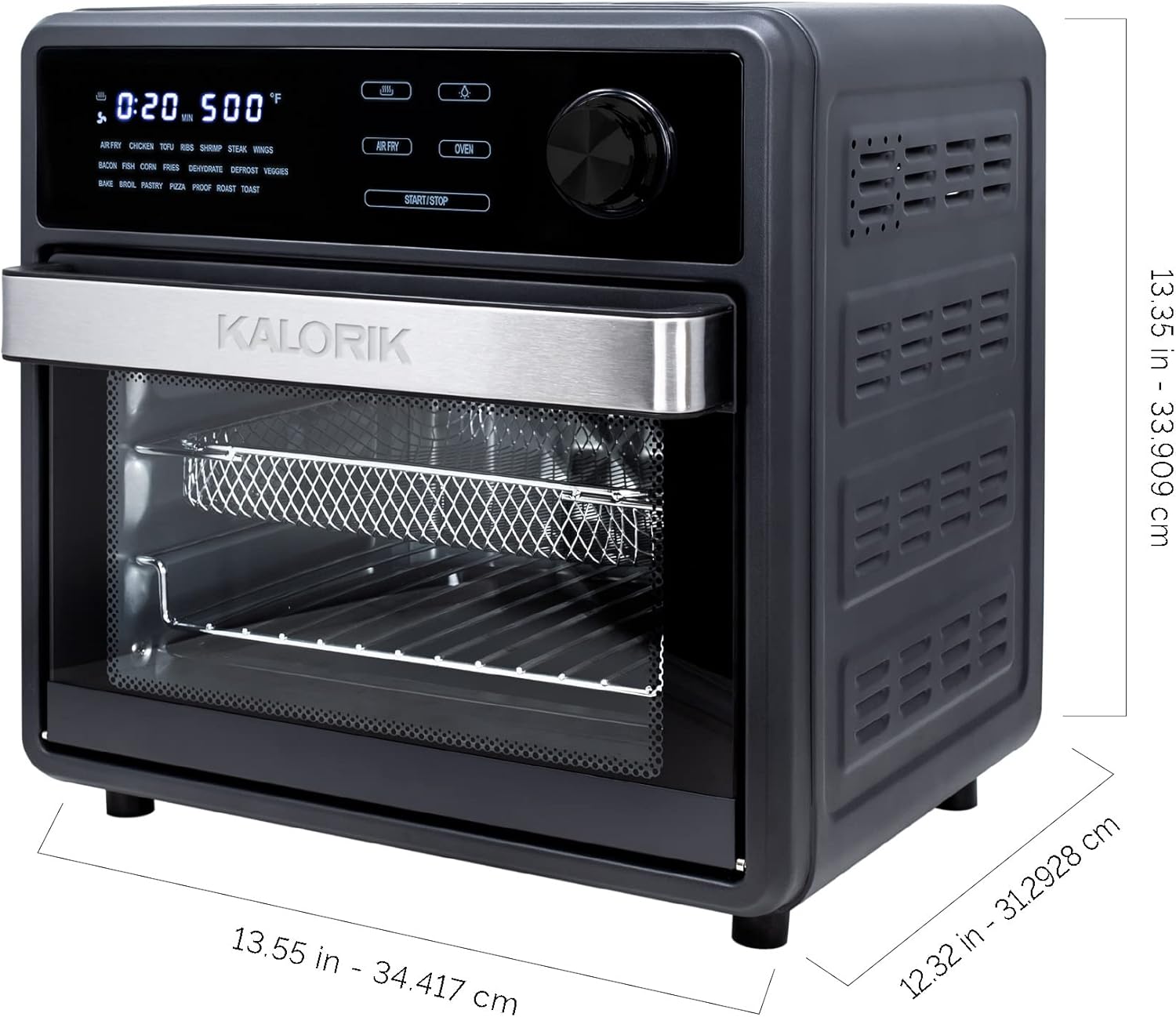 Kalorik MAXX® Touch 16 Quart Air Fryer Oven, 9-in-1 Air Fryer Toaster Oven Combo, 21 presets, 500°F, 5 Accessories, Recipe Book, 1600W, Black Stainless Steel, AFO 47804 BK