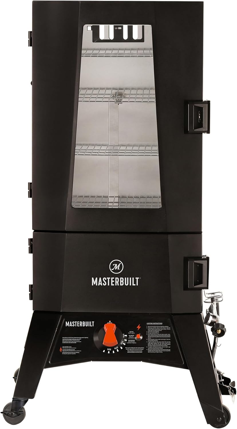 Masterbuilt® 40-inch ThermoTemp Propane Gas Vertical BBQ Smoker with Analog Temperature Control and 960 Cooking Square Inches in Black, Model MB20051316