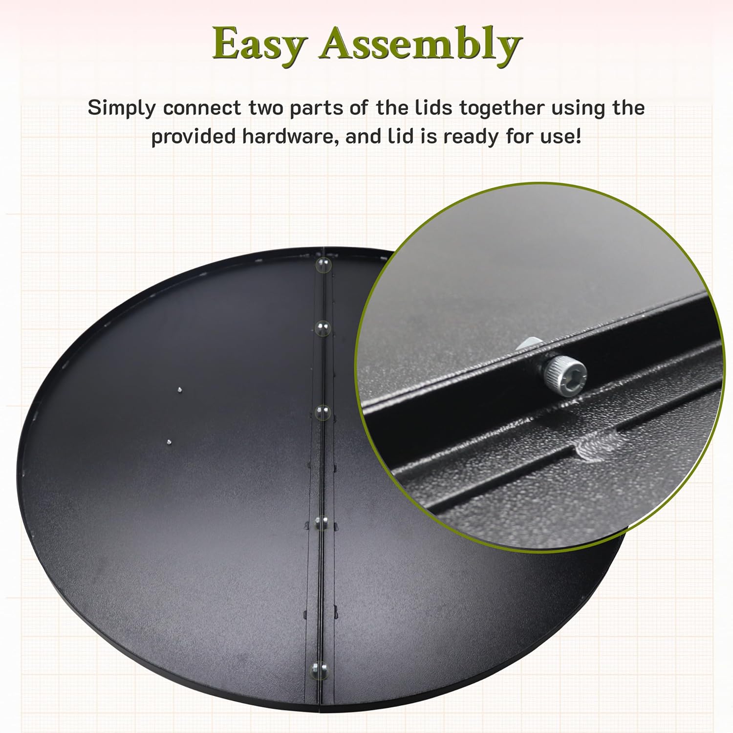 42” Round Fire Pit Lid – Heat Resistant Fire Pit Cover Lid Round for Outdoor Fireplace -16 Gauge Steel Flat Fire Pit Burner Pan Cover with Dual Wooden Handles Snuffer Lid for Patio Fire Pit Ring