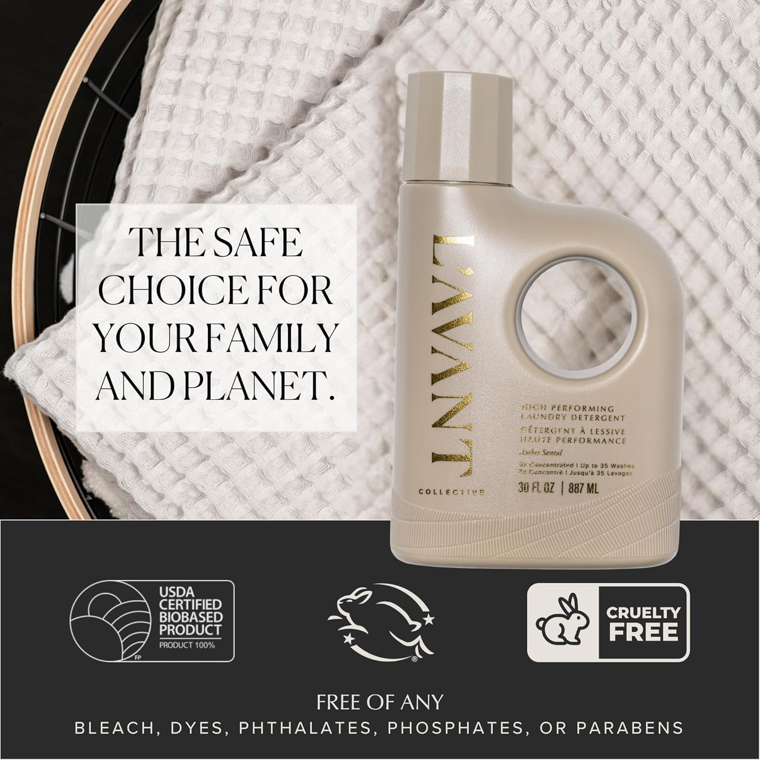L'avant Collective High Performing Laundry Detergent Soap - Luxury Deep Cleaning & Powerful Odor Defense Ultra Concentrated Professional Wash 32 Oz (Ambre Santal)