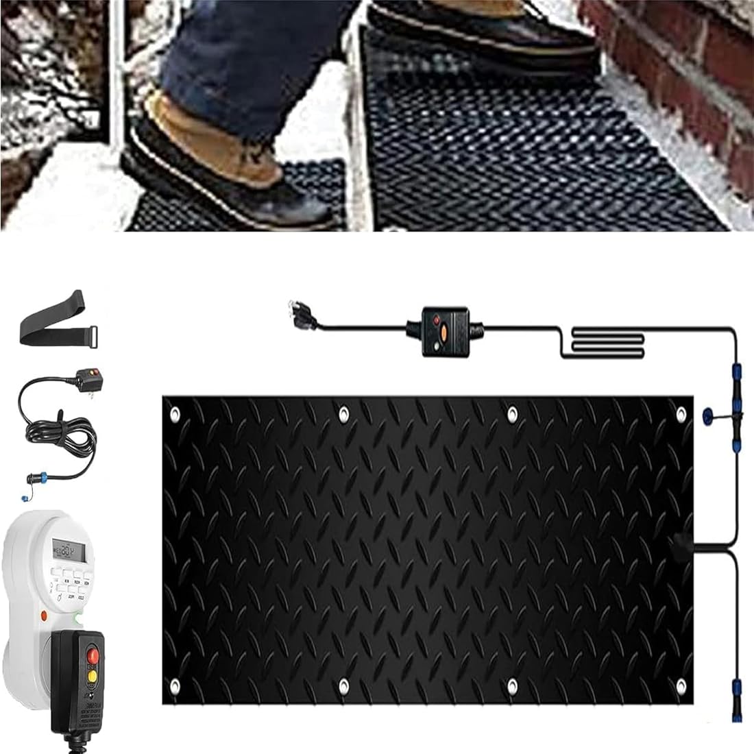 Heated Snow Melting Mats with Timer, 1/2/3/4/5 Pcs Snow Melting Walkway Mat, Non Slip Rubber Heated Mat for Winter Outdoor, Steps, Doorways, Walkways, Driveway(1 Pcs,12x36in/(30x90cm))