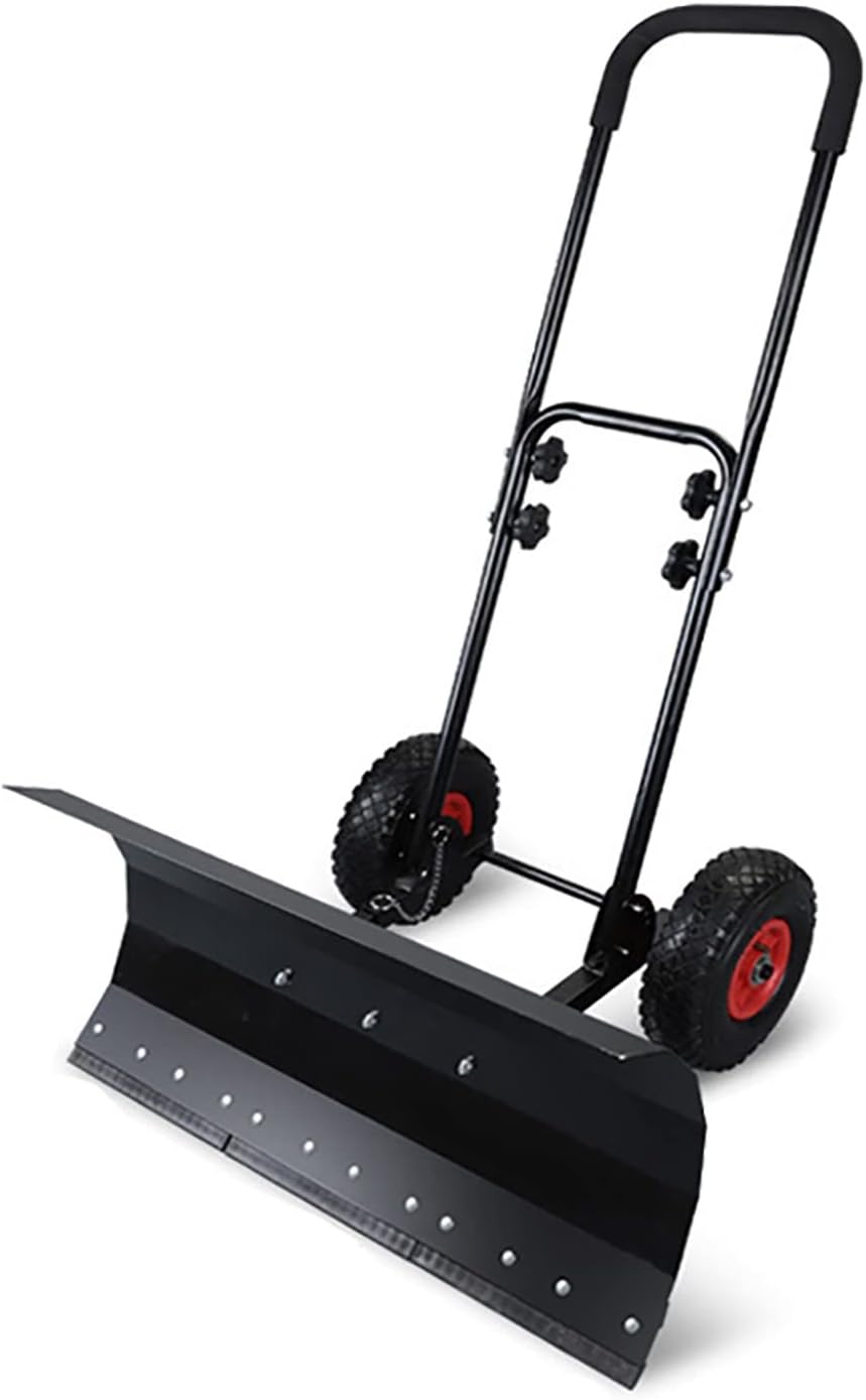 Snow Shovels, Rolling Snow Pusher 10in Wheels, Heavy Duty Metal Snow Pusher with Adjustable Height and Angle for Driveway, Garden, Pavement Cleaning (Size : Double Pole)