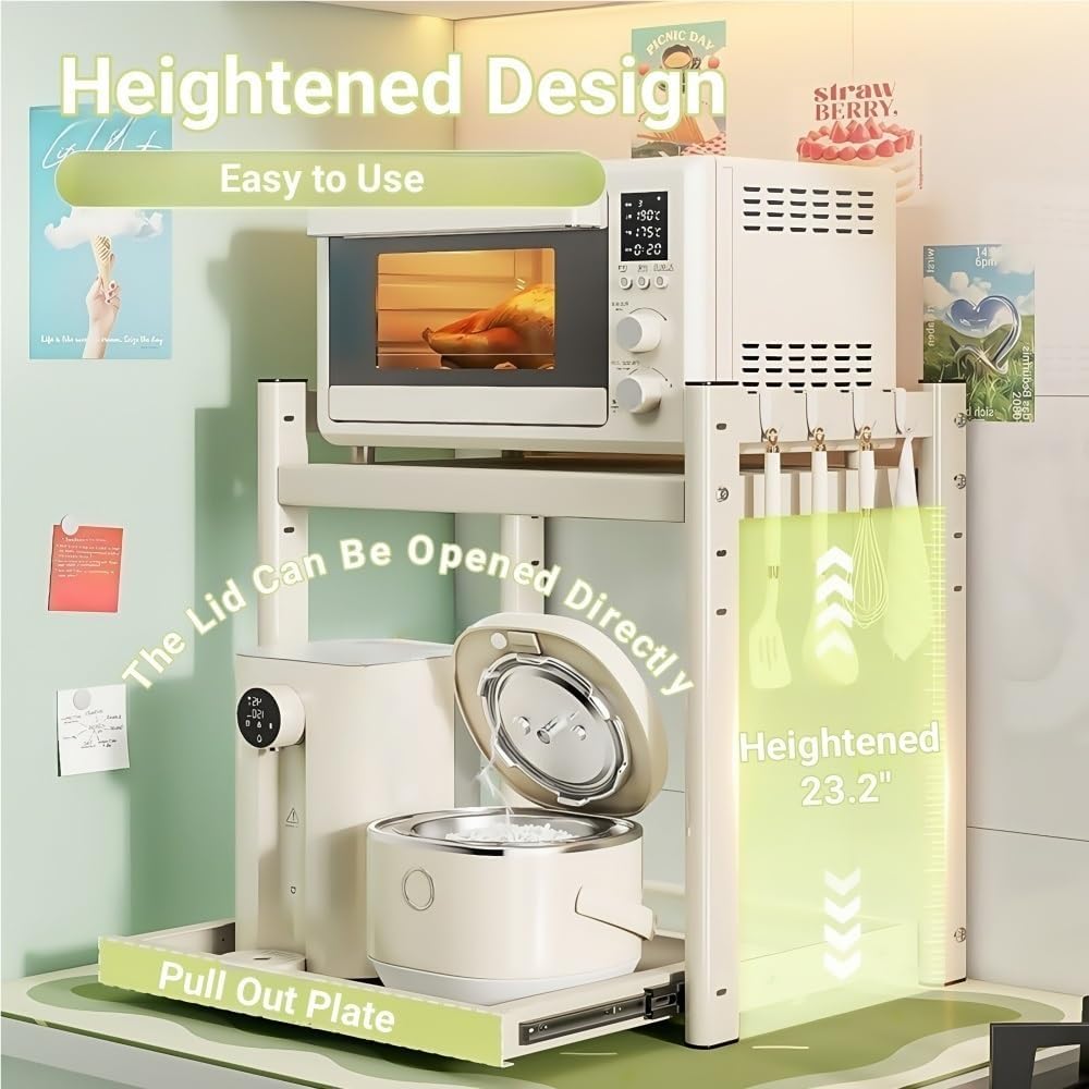 Multi - Tier Microwave Countertop Shelf, Carbon Steel Kitchen Organizer Rack for Small Appliances, Kitchen Counter Microwave Stand for Small Appliances, Oven, Coffee Machine and More(L25.2)