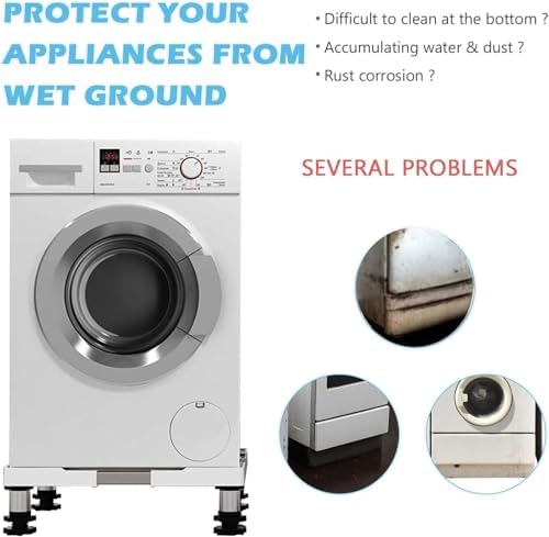 Laundry Pedestal 28 Wide Universal 12 Strong Feet Refrigerator Stand Washer and Dryer Pedestal Mobile Roller Cart with Wheels for Appliance with Adjustable Height,White8Foot-25cm