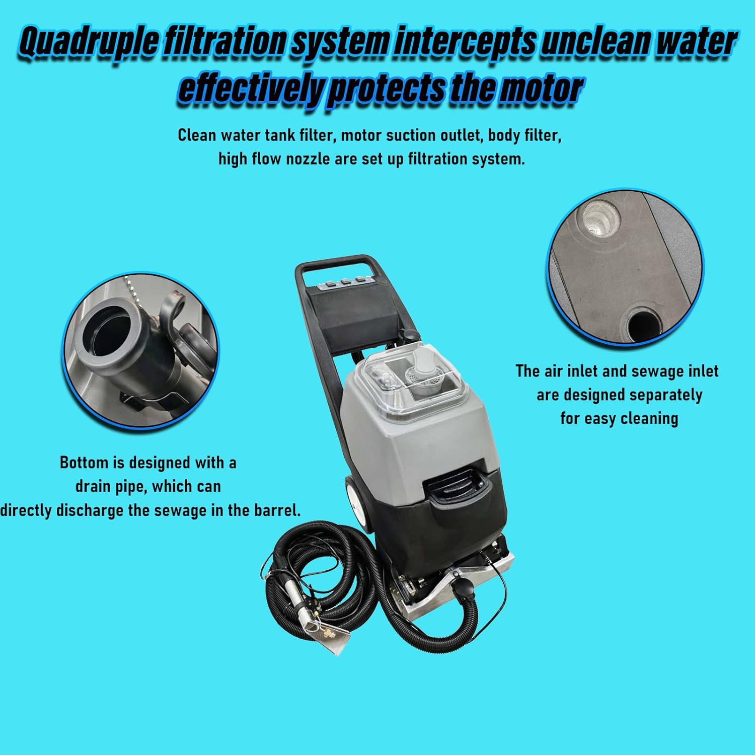 1400RPM Commercial Carpet Cleaning Machine 2320W Hand Push Hotel Carpet Vacuum Cleaner 3-in-1 Carpet Extractor Cleaning for Hotels, Cinemas, Meeting Rooms and other places 110V