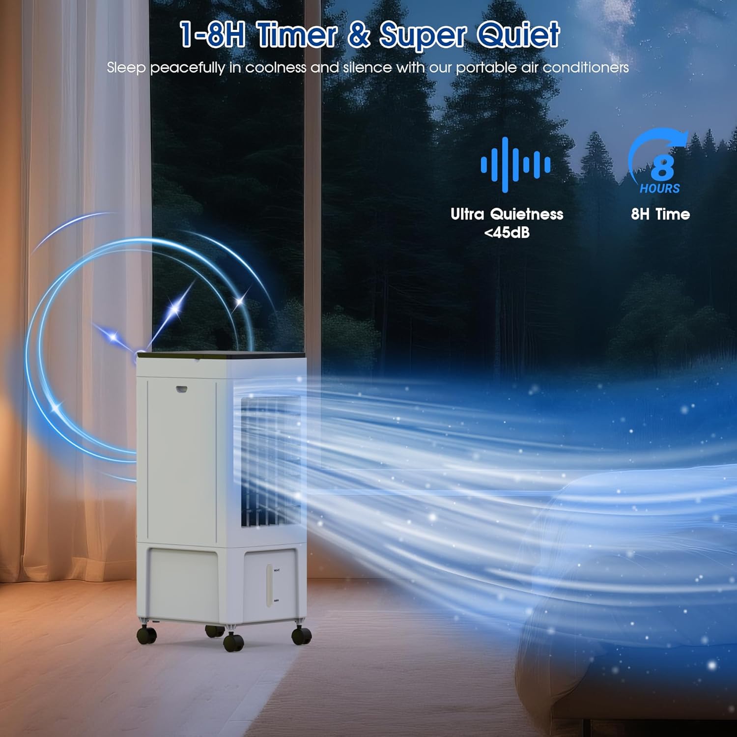 MOMOVOKA Evaporative Air Cooler, 3-IN-1 Windowless Portable Air Conditioner Portable with 2 Gal Water Tank, Timer, 3 Speed, Remote, 4 Ice Packs, Swamp Cooler Air Conditioner Portable