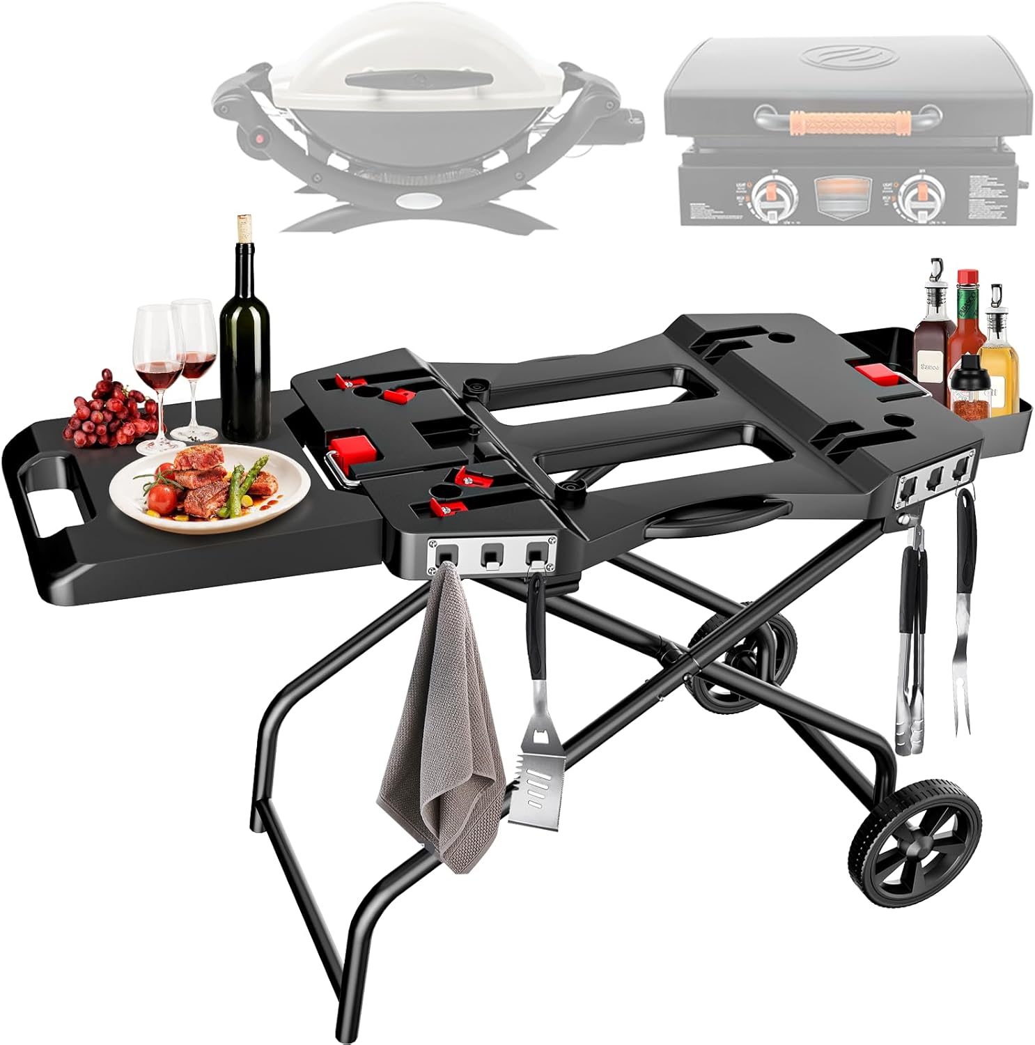 Hisencn Grill Stand for Weber Q1200, Q1000, Q2200, Q2400 Portable Grill Cart for Blackstone 17