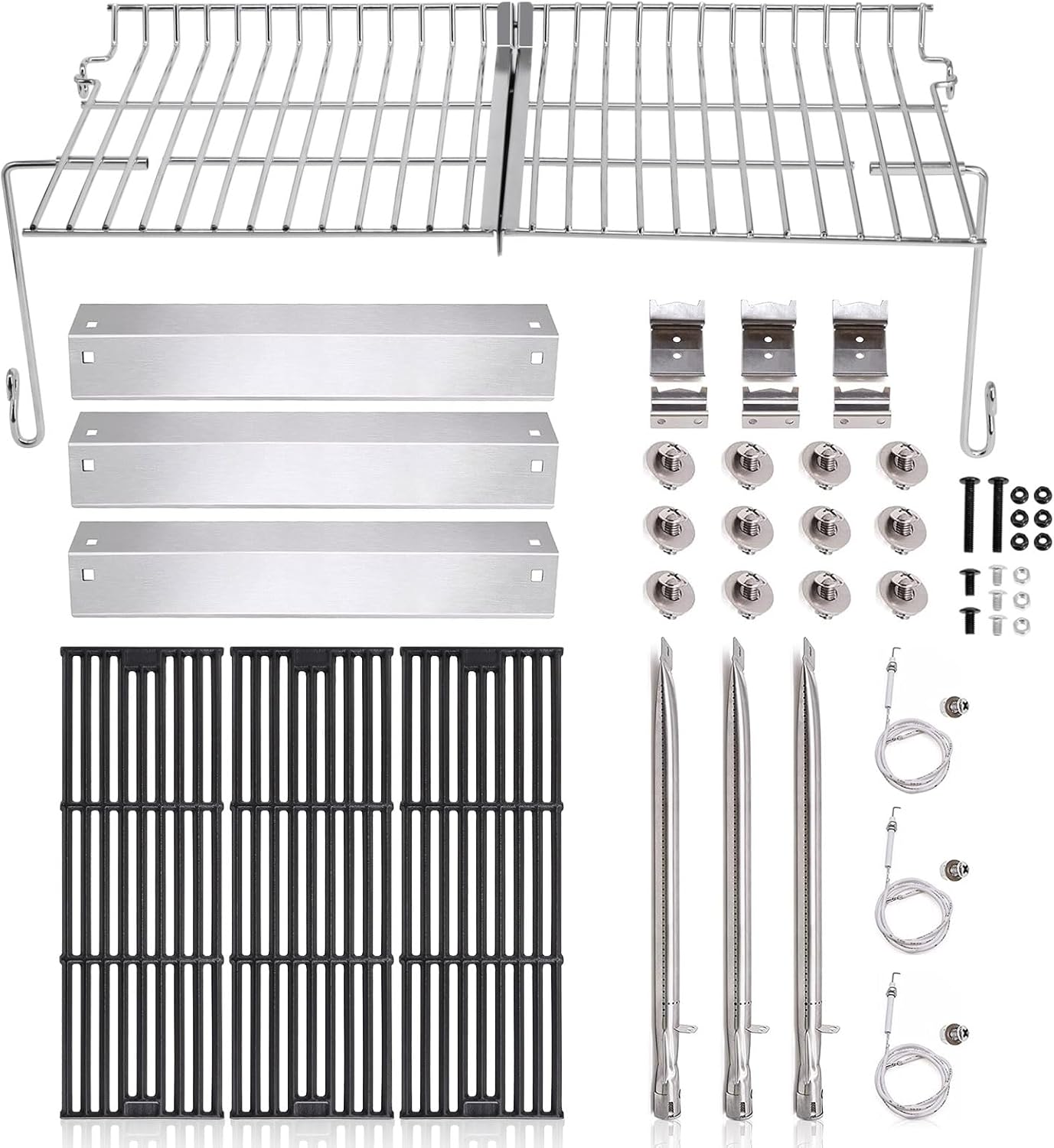 Criditpid Replacement Parts for Chargriller 5050, 5650, 3001, 5072, 3008 Gas Grill, Grates, Heat Plates Tent, Burners, Hanger Bracket, Igniter and Warming Rack for Char Griller Replacement Parts 5650.