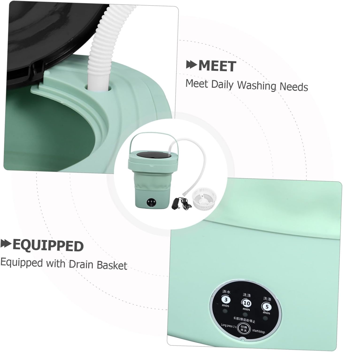 Mini Portable Folding Washing Machine Compact Washer for and Apartments User-friendly Touchscreen Space-saving Design Drainage