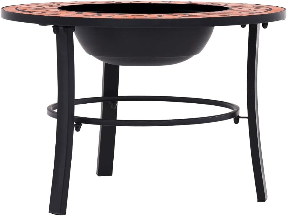 Mosaic Fire Pit Terracotta Steel Fire Pit Bowl with Grid and Tabletop for Outdoor Heating and BBQ Use 26.8