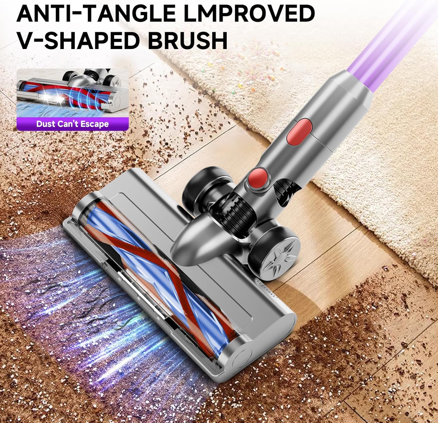 Cordless Vacuum Cleaner, 8 in 1 40Kpa 55Mins,Lightweight Vacuum Cleaners for Home, Stick Vacuum with Anti-Tangle Brush,Wall Mount, Rechargeable Cordless Vacuum for Floor/Sofa/Pet Hair,Purple