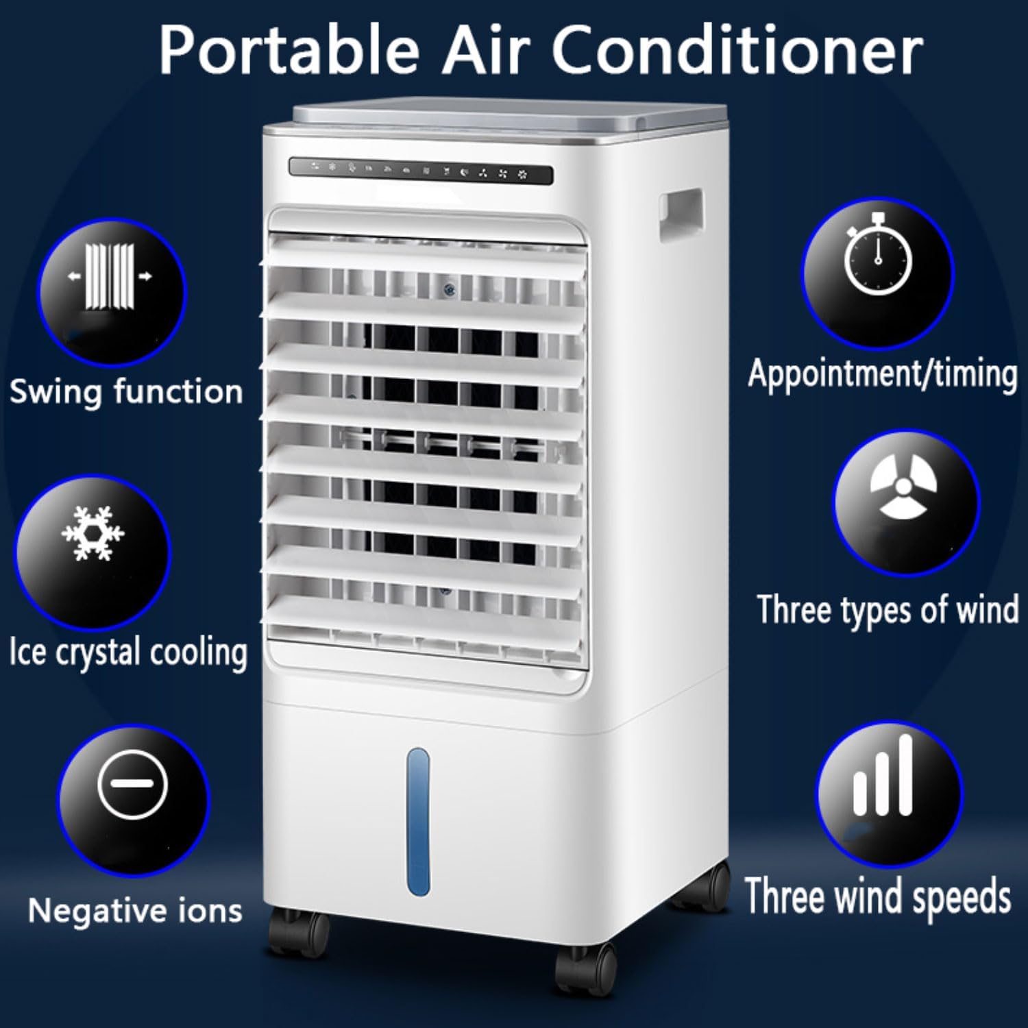 Portable Air Conditioner 3-IN-1 Ultra-Quiet Design Portable AC Unit Cooling Fan with 3 Speeds 60°Auto Oscillation 7H Timer 4 Ice Box Evaporative Air Cooler for Home Office Bedroom Camping