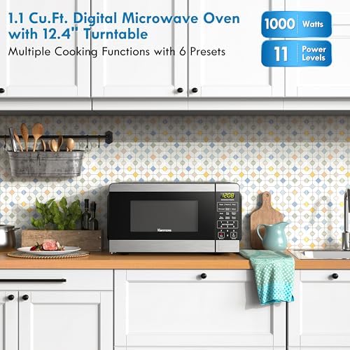 Kenmore Countertop Microwave, 6 Auto-Preset Menus, Child Lock, Defrost & Express Cooking Features, 1.1 Cu Ft, Stainless Steel