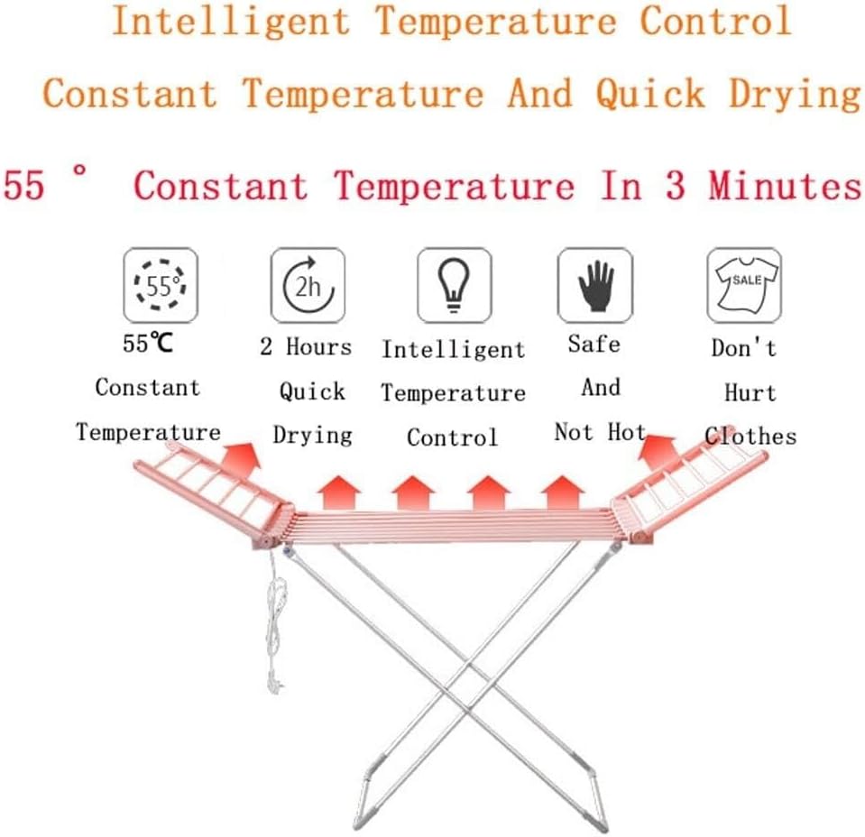 Heated Clothes Dryer Airer, Home Horse Rack Fast Laundry Drying Folding, Clothes Towel Warmer Drying Rack, X-Legs Stable Winged Drying Rack