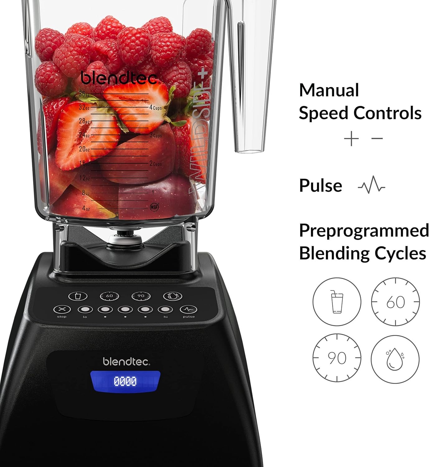 Blendtec Classic 575 Blender - WildSide+ Jar (90 oz) - Professional-Grade Power - Self-Cleaning - 4 Pre-programmed Cycles - 5-Speeds - Black