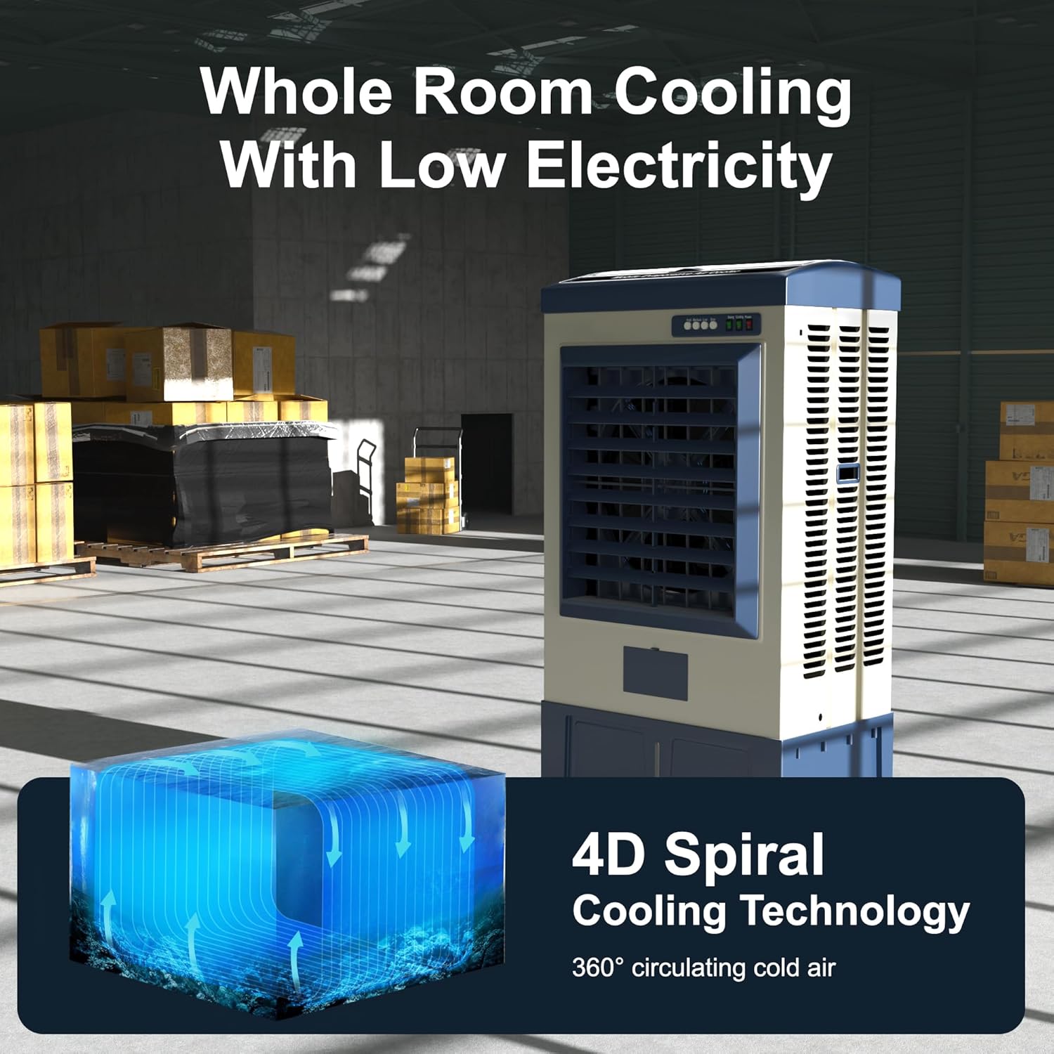 AKIRES 8979CFM Portable Swamp Cooler Air Conditioner,57IN Air Cooler for 1730Sq.ft of Space,with Continuous Auto Fill,36-Gal Water Tank,120°Oscillation,5 Ice Packs,Cooling Fan for Outdoor,Garage