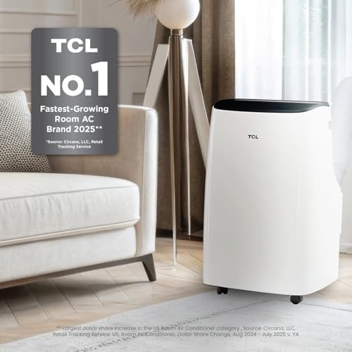 TCL H8P36W 8,000 SACC BTU Smart Portable Air Conditioner, Fan & Dehumidifier, 350 Sq. Ft, Remote Control, Compatible with Alexa/Google Assistant, Install Kit Included, White