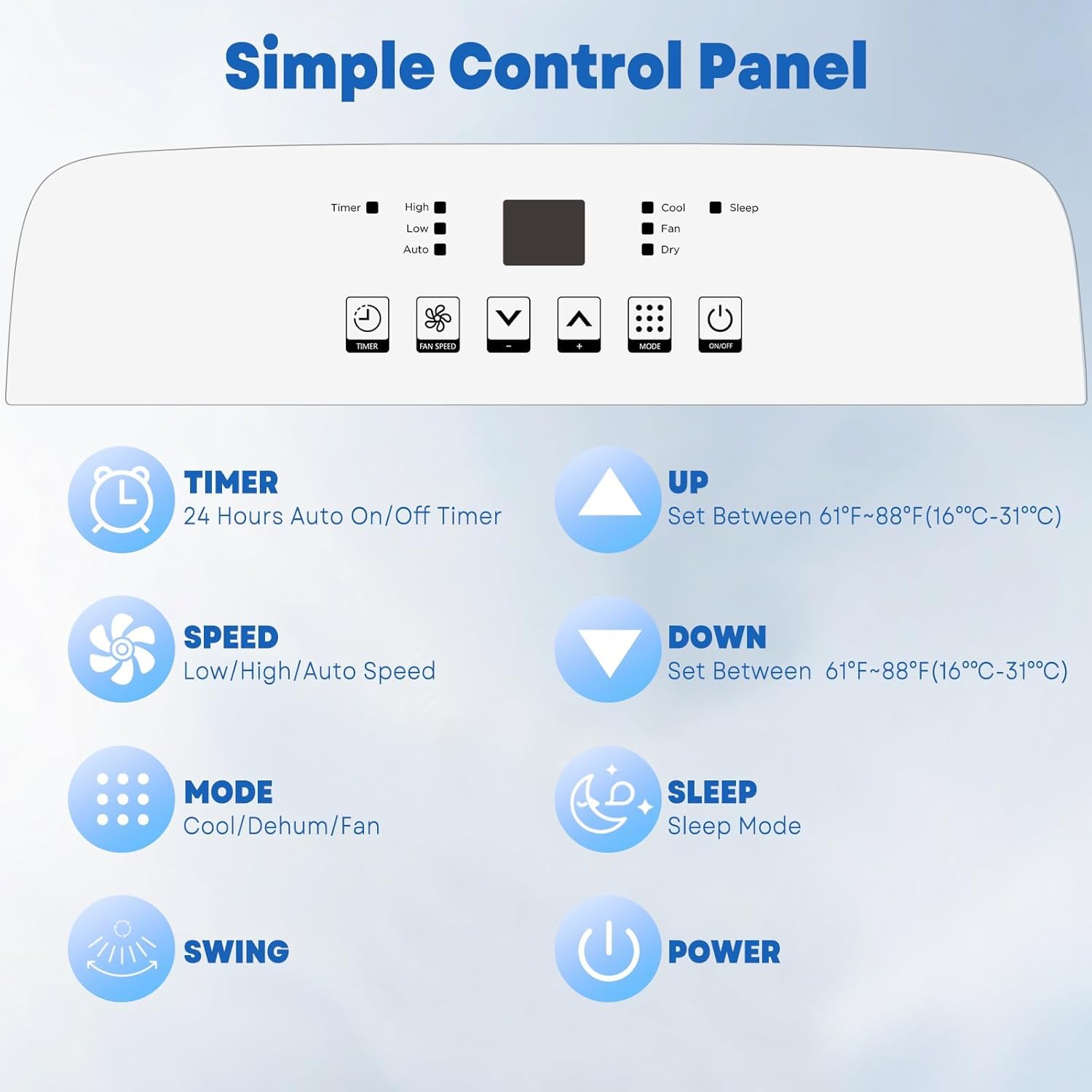 10,000 BTU Portable Air Conditioner, 3-In-1 Cooling, Dehumidifier & Fan Modes,450 Sq Ft Coverage, Remote Control, Ultra-Quiet 48dB, 24H Timer, Energy-Efficient for Home, Office, RV, Dorms