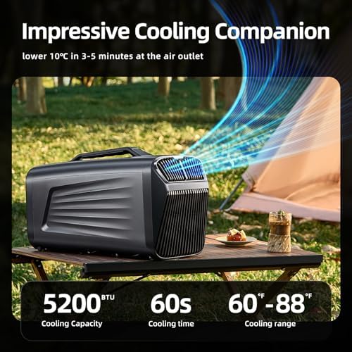 5200BTU Portable Camping Air Conditioner For Tent Outdoor and Indoor Use,Suitable For RV,Truck,Van and Car Airconditioning Cooling (Grey)