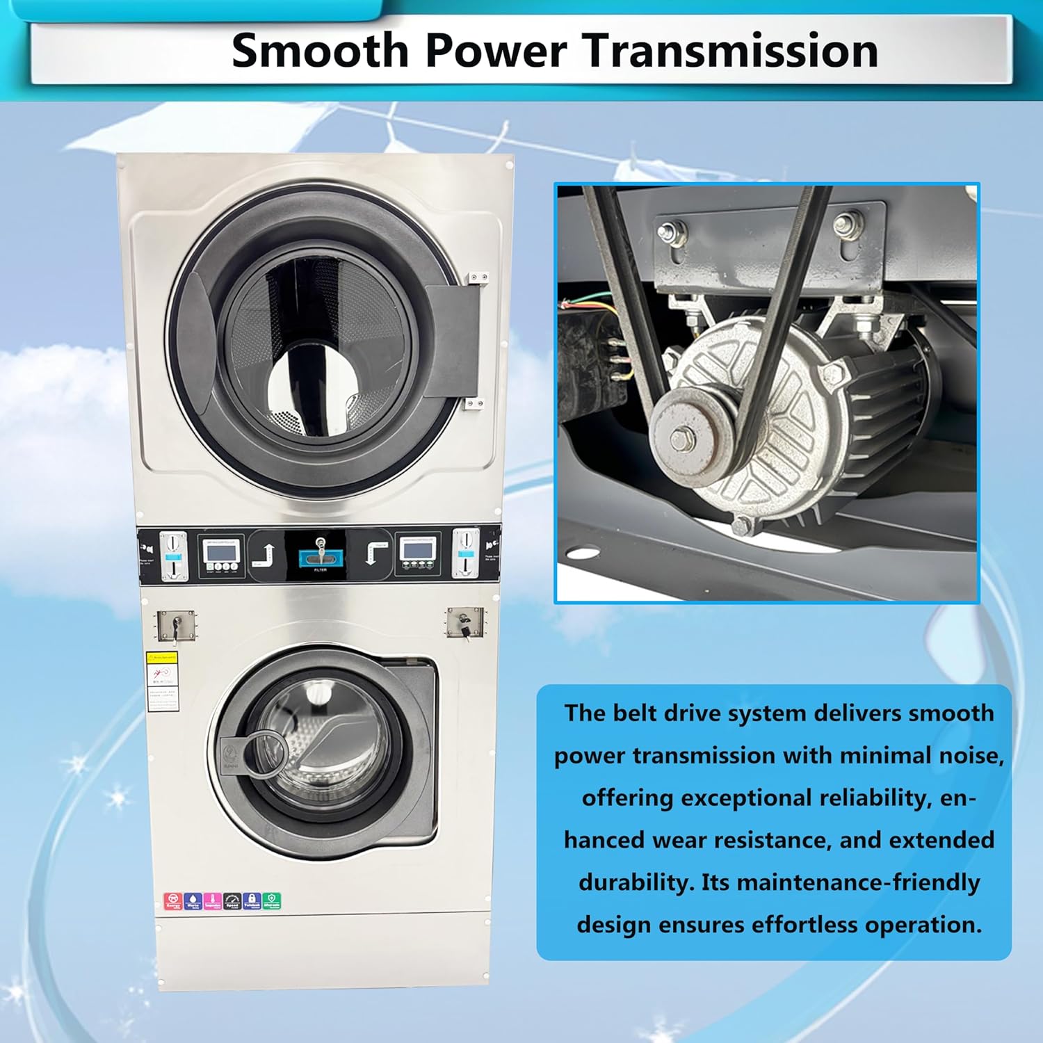 INTSUPERMAI Coin-Op Washer Dryer Combo 26.4lbs Washer Dryer Combo Automatic Laundry Washer Spinner Dryer Machine 304 Stainless Steel Drum, Front-Load & Top Vent for Laundromats/Apartments/Gyms 220V