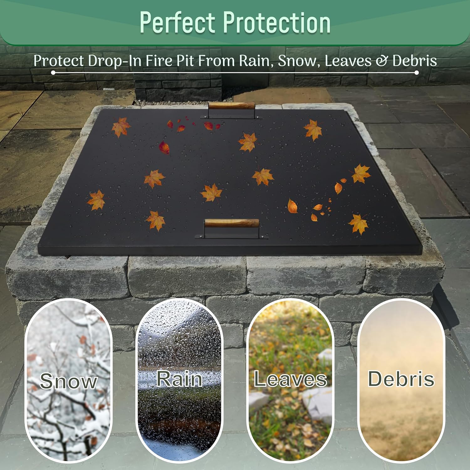 FEBTECH - Fire -Pit Lid - 38 x 38 Inch - Steel Fire-Pit - FirePit Cover Square - Drop-in Burner Pan Lid - 1.5 mm Thickness for Outdoor