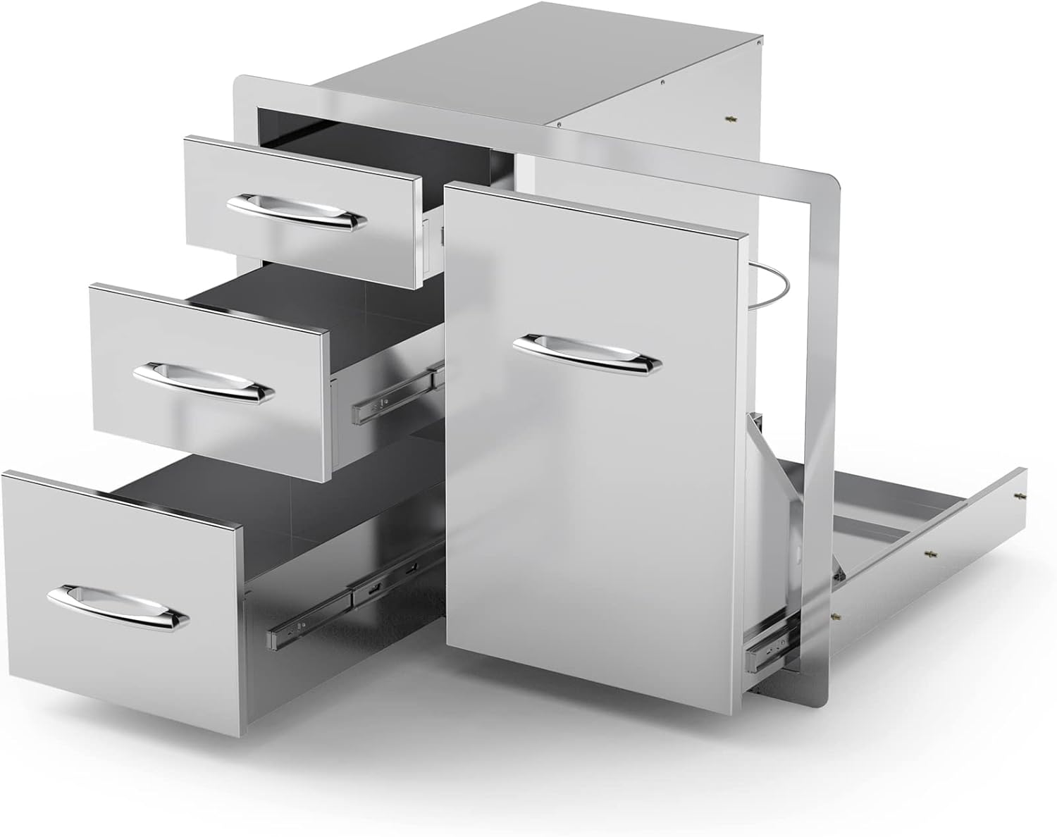 Stanbroil Outdoor Kitchen Stainless Steel Combo Propane Tank Tray with Trash Bag Ring & Triple Drawer, 30-Inch