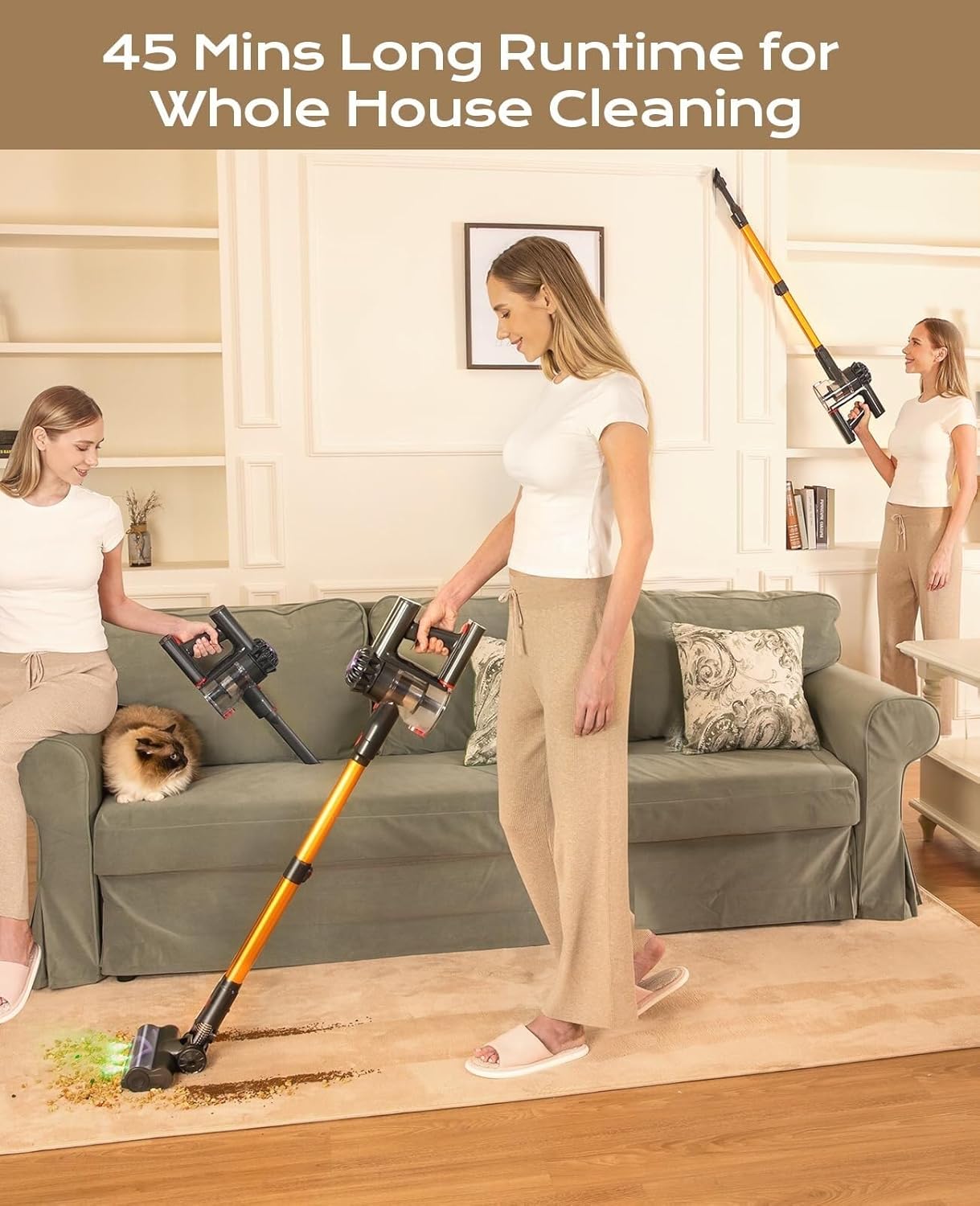 Cordless Vacuum Cleaner, 45Mins Powerful Vacuum Cleaners for Home, Lightweight Stick Vacuum Pet Hair,Hardwood Floor(5)