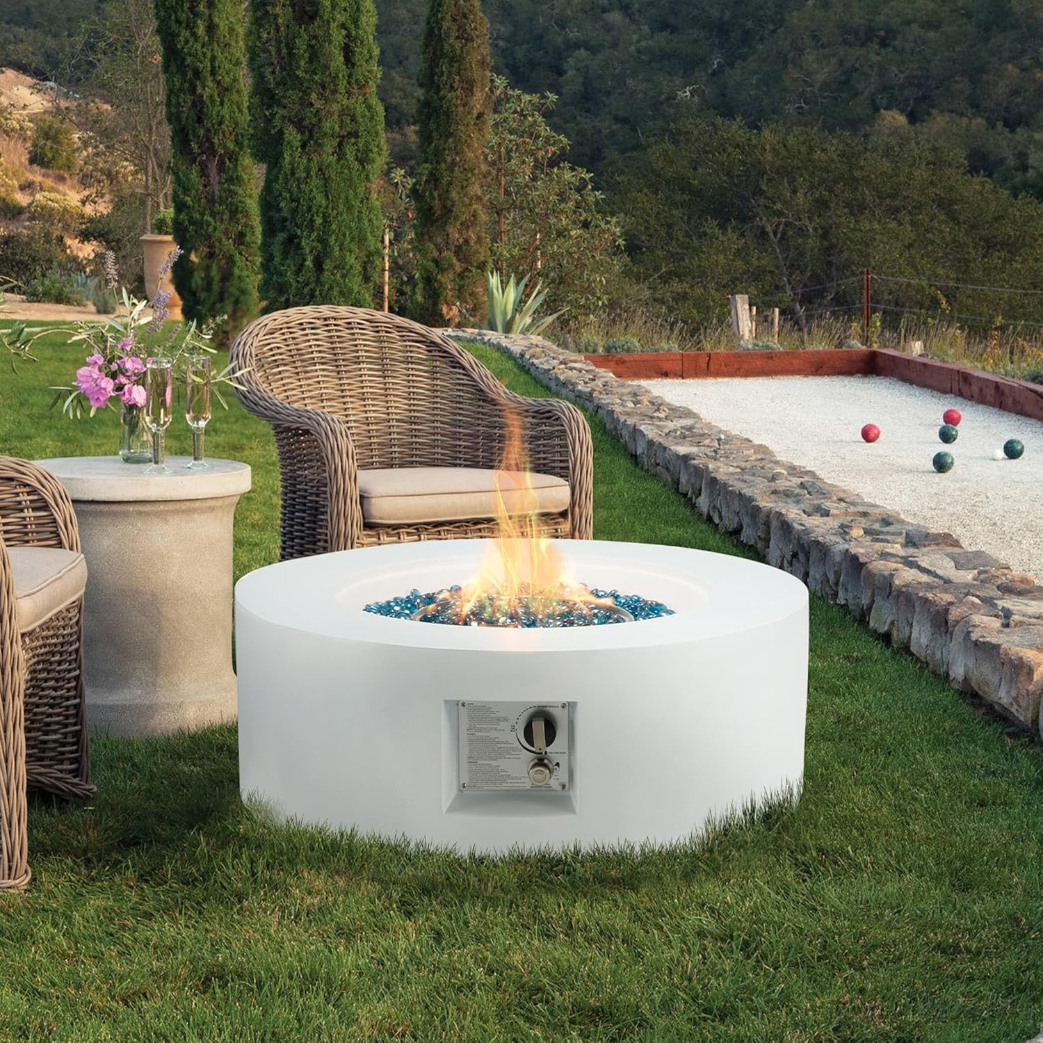 50 Btu Outdoor Round Propane Fire Pit Table White Steel