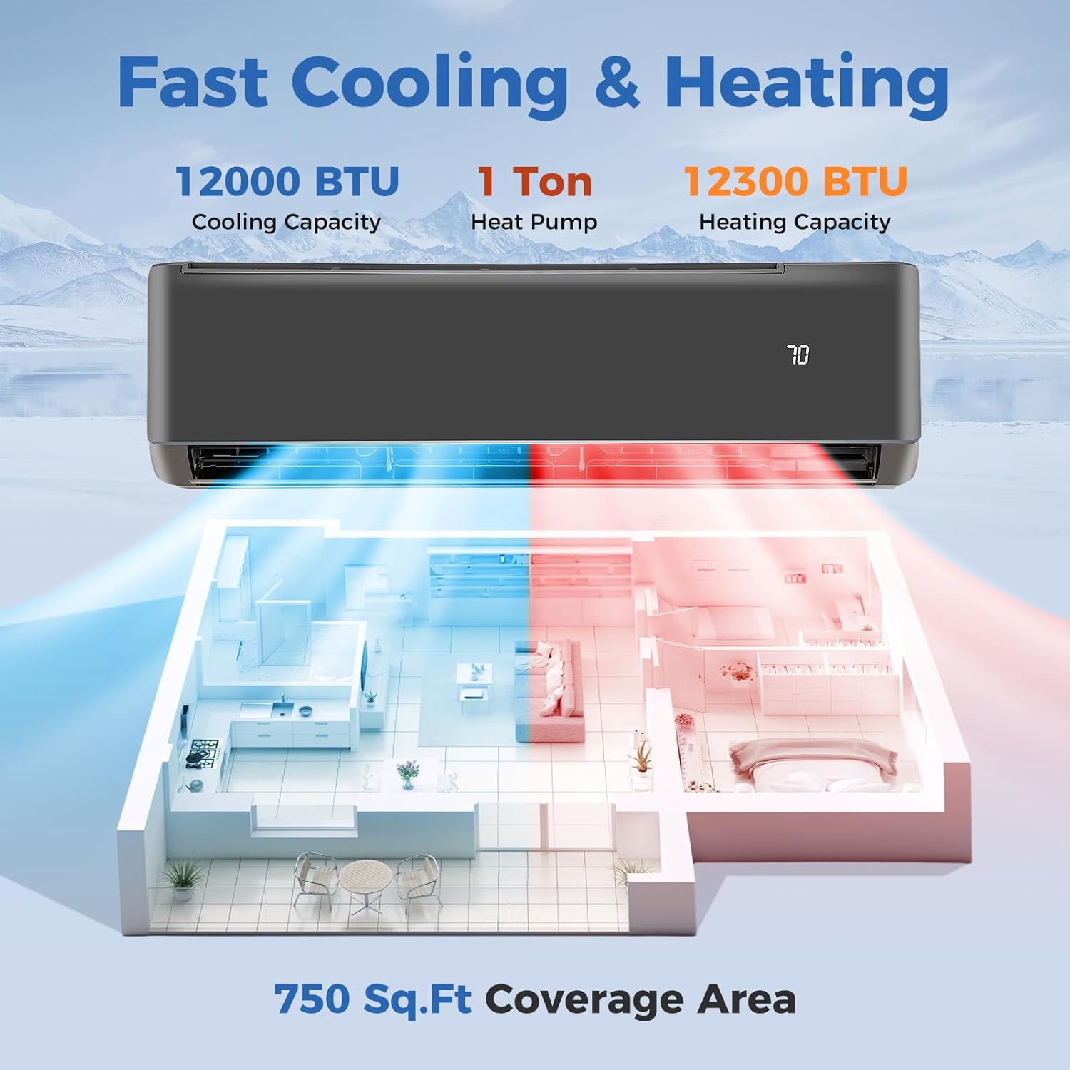 ARLIME 12000 BTU Mini Split Air Conditioner, 21 SEER2 208-230V Ductless Inverter AC w/ 1 Ton Pre-Charged Heat Pump & Installation Kit, Cools Up to 750 Sq.Ft, Compatible with Alexa (12000 BTU)