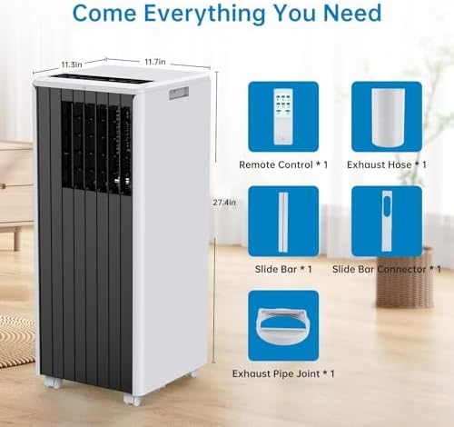 8000 BTU Portable Air Conditioner - 3-in-1 Cool/Dry/Fan Unit with Remote, 24h Timer & Sleep Mode, Quiet 110-115v AC Cools 350 Sq.Ft (White)