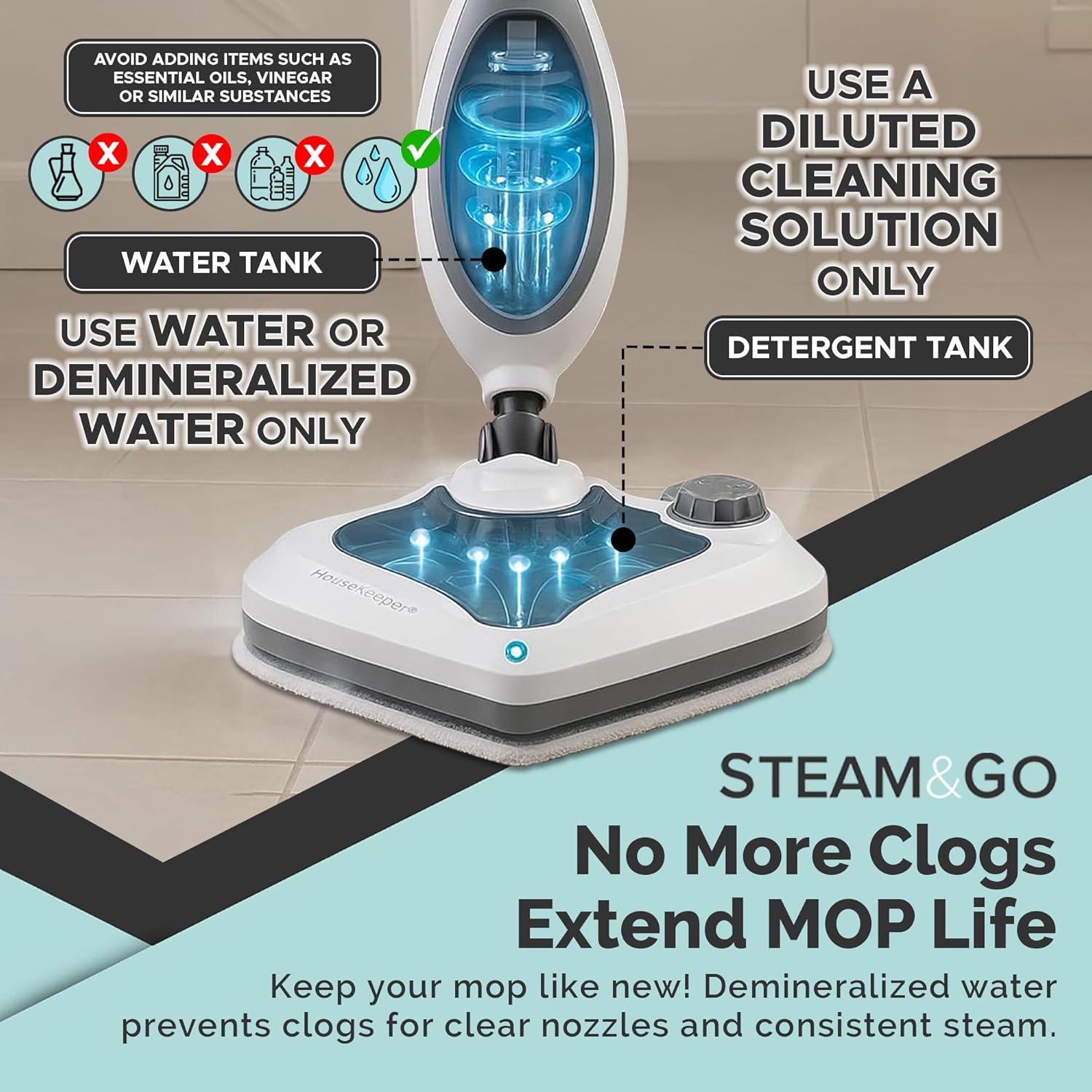 Steam and Go Steam Mop with Detachable Handle - 10-in-1 Chemical-Free Multi-Surface Steamer for Hardwood, Tile, Grout, Upholstery & Furniture