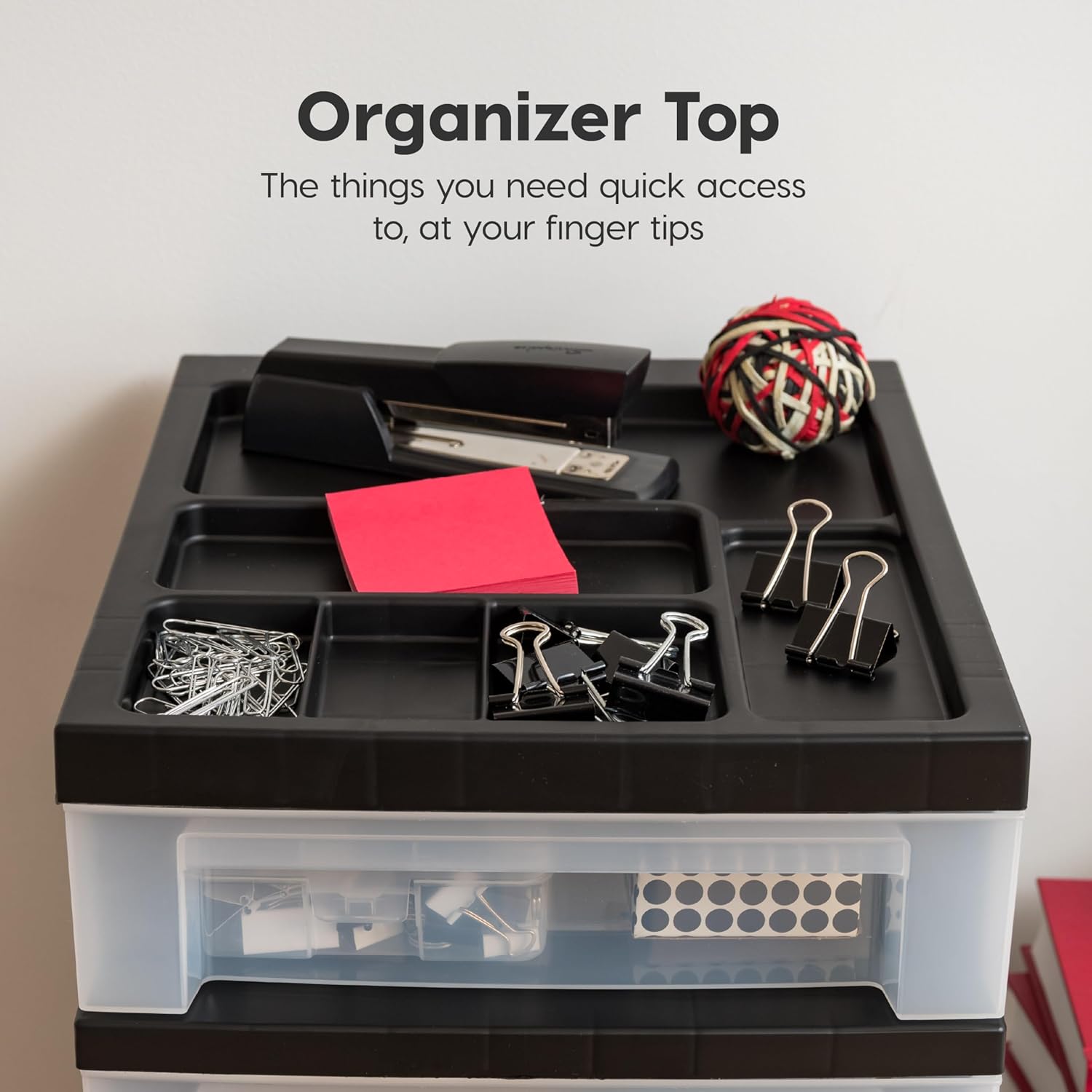 IRIS USA Plastic Drawer Storage Organizer Rolling Cart, with Wheels Casters, 7-Drawers, for Classroom Art Craft Supplies Dresser Closet Bathroom Laundry Room, Black/Clear