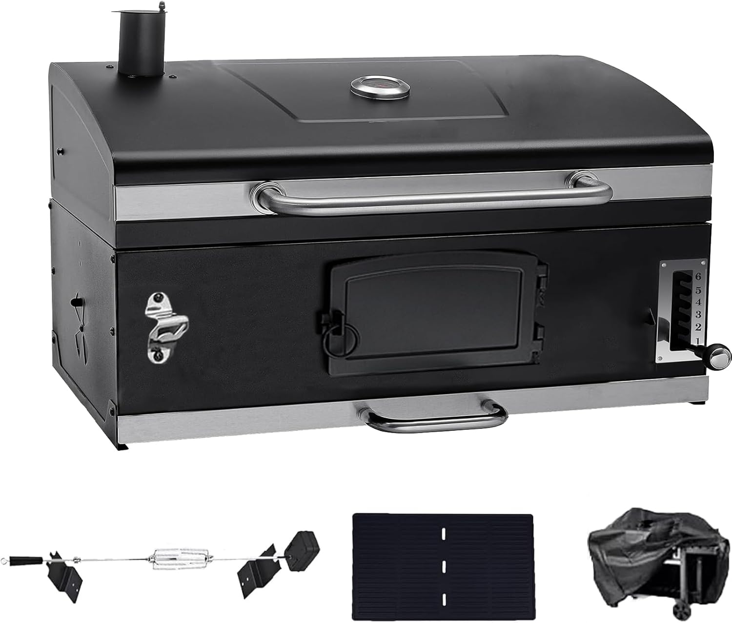 Built In Grill, 29-Inch Oversize Cooking Area Charcoal Grill, Electric rotating grill fork and Height-adjustable Charcoal Trays Outdoor Kitchen,Perfect for Outdoor Patio (Charcoal barbecue grill kit)