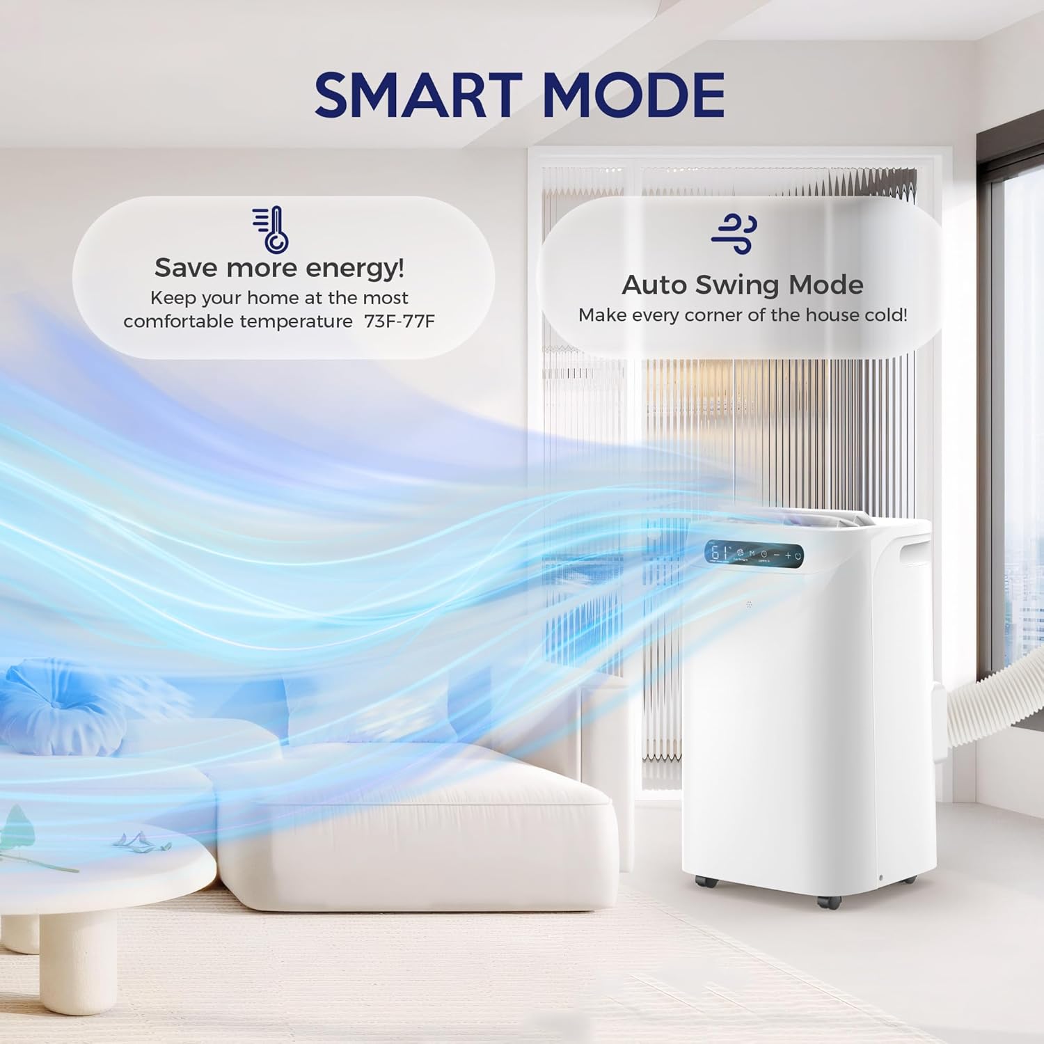 14000 BTU Portable Air Conditioners, Remote Control, 3 in 1 Free Stand Smart Cooling Portable AC Unit with Dehumidifier, Fan, Cools Room up to 700 sq.ft, 24H Timer, Windows Sealing Kit