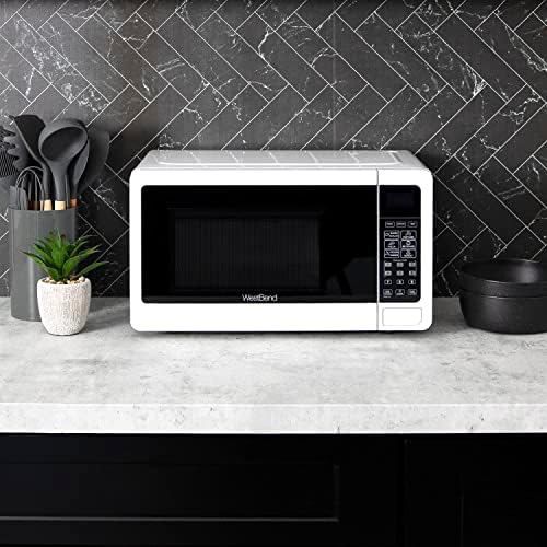 West Bend 0.7 Cu. Ft. Countertop Microwave Oven, 700W with 6 Pre-Programmed Cooking Settings, Speed Defrost, Electronic Control Panel, Rotating Glass Turntable, Add 30 Seconds Button, White