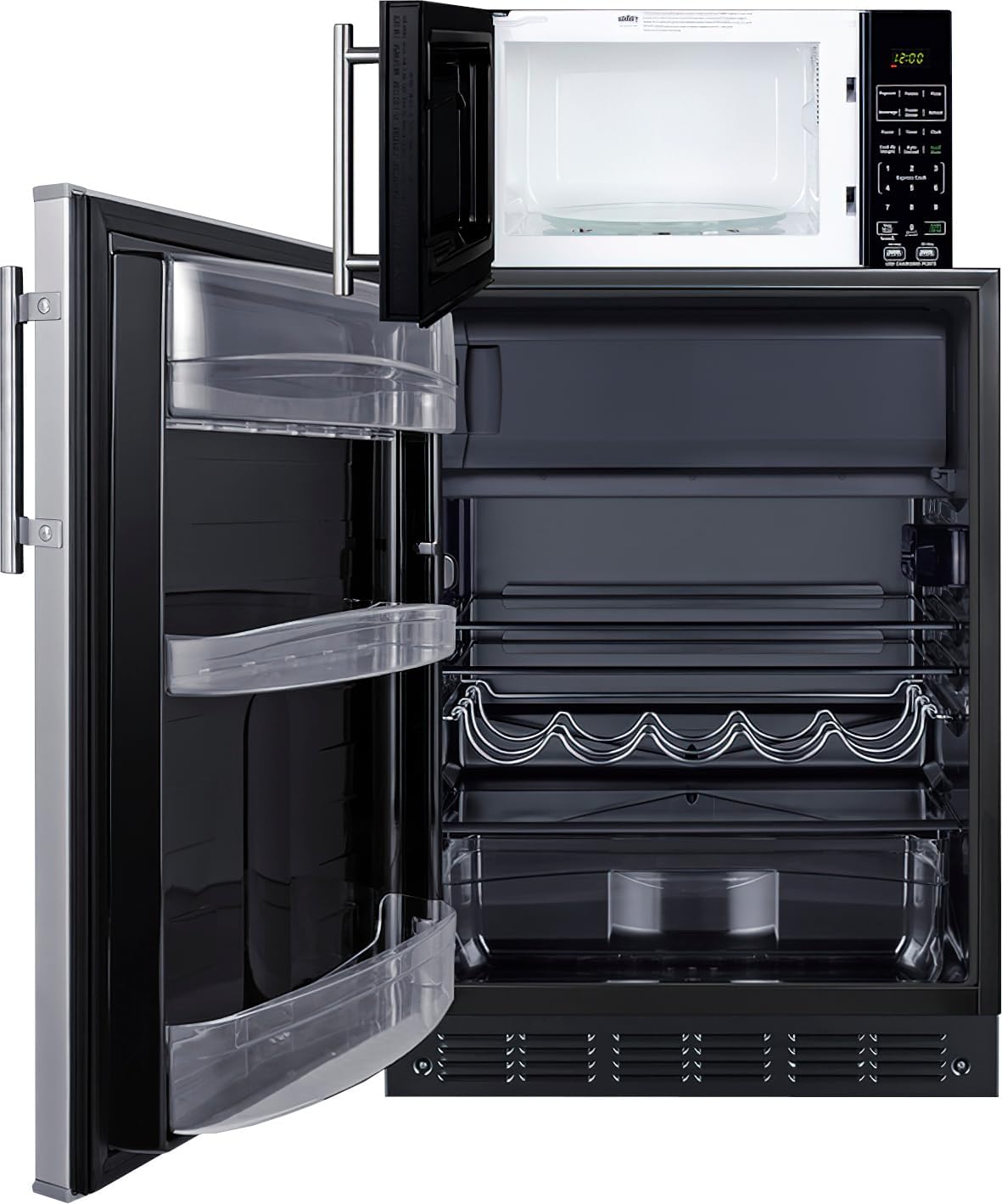 Summit Appliance MRF66BK2SSALHD Microwave/Refrigerator-Freezer Combination with Allocator; Includes CT66BK2SS Refrigerator-freezer, and SM903BSA1 Microwave; 115VAC; Cycle Defrost; One-touch Cooking