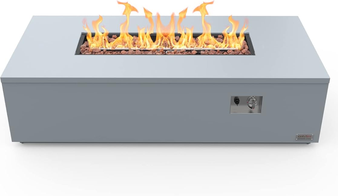 Onlyfire Premium 60” Outdoor Fire Pit Table with Lava Rocks& 12FT Hose, Large Propane Gas Firepit, Smokeless Fireplace 60,000BTU, Flame Adjustable for Backyard Patio Bonfire Party, Iron Patio Heater