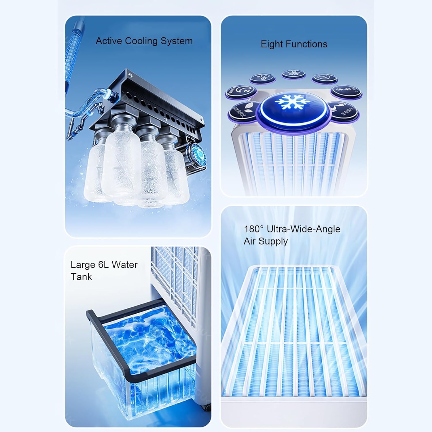 Portable Evaporative Coolers, Portable Air Conditioner, Semiconductor Cooling Unnecessary Ice Packs, LED Screen, 6 L Tank, 7.5 H Timer