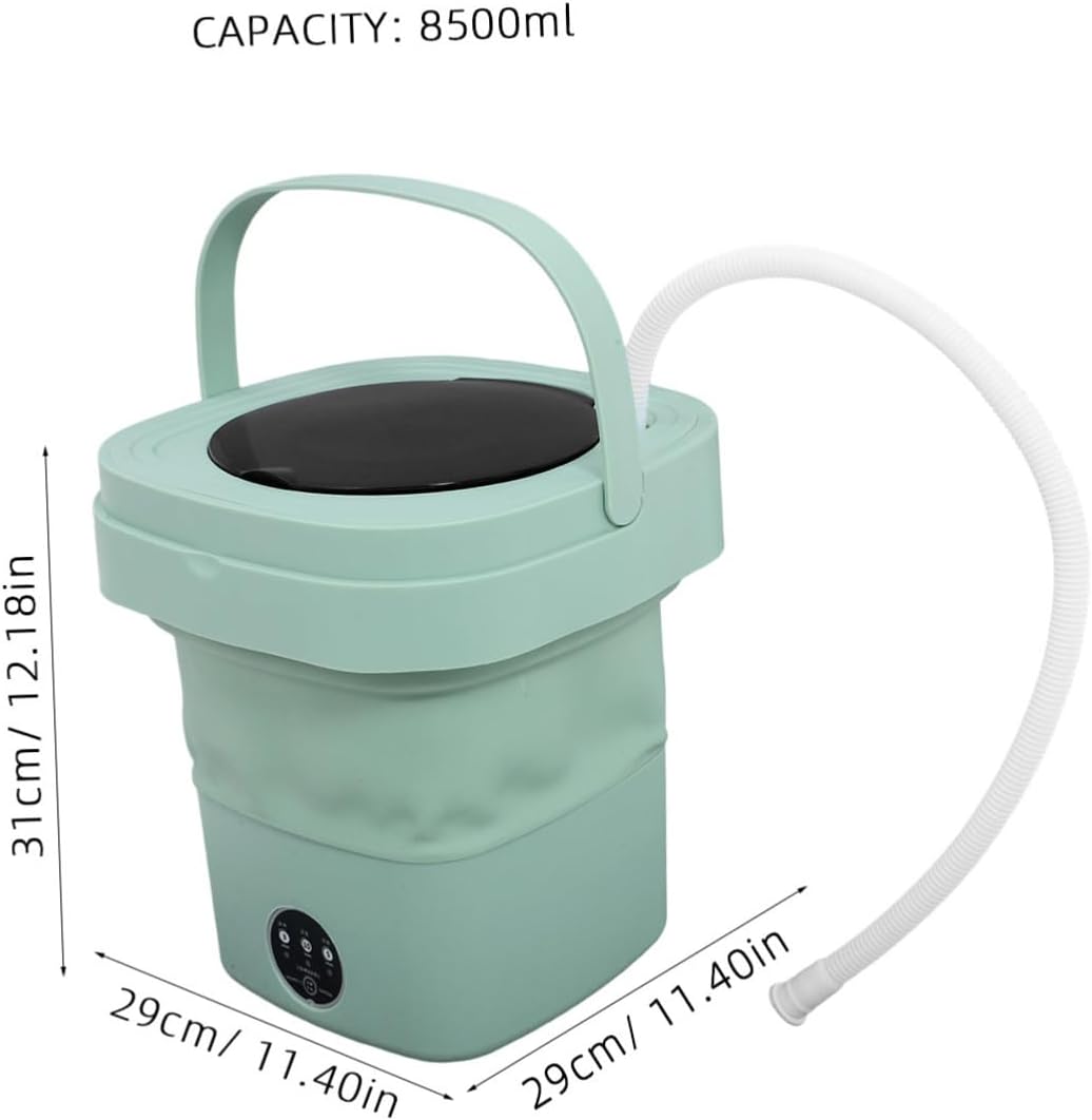 Portable Mini Collapsible Washing Machine Medium with Drain Basket and Hose Lightweight Foldable Laundry Washer for Home Dorm Rv Camping Travel US Plug Green