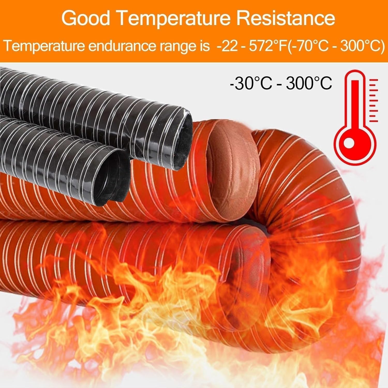 PVC Flexible Hose 25mm 30mm 50mm 65mm 75mm 100mm 150mm 200mm, Dryer Vent Hose Air Duct for Exhaust Fan(Orange,80MM (3.15 Inch))