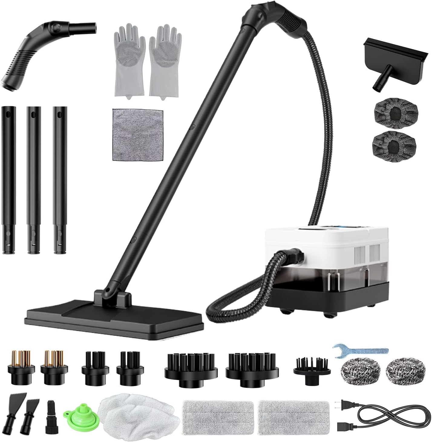 Steam Cleaner with 24 Accessories Steam Mop with 5M Extra-Long Power Cord for Home Chemical-Free Heavy Duty Steamer for Cleaning Floors, Tile, kitchen, Grout and Car (White)