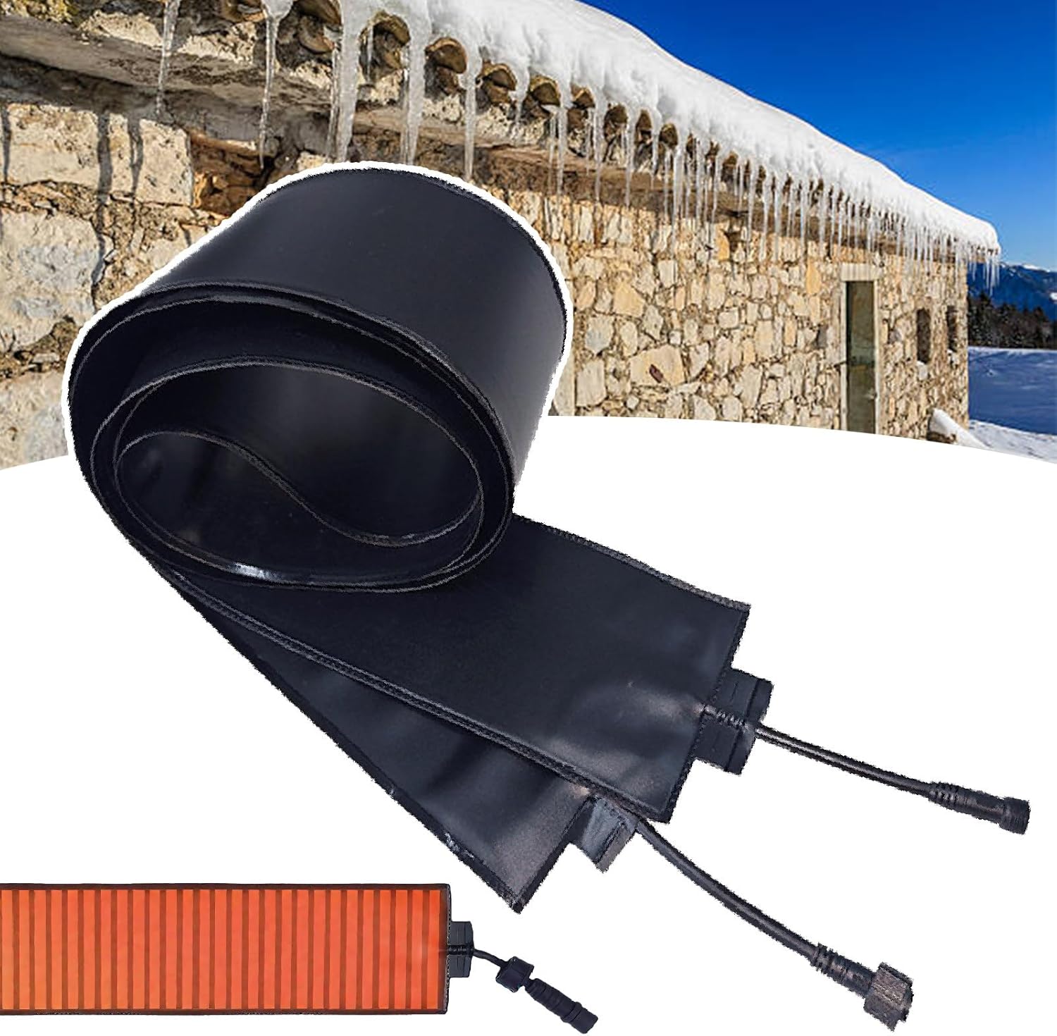 Winter Outdoor Heated Snow Melting Mats, Outdoor Electric Snow Melting Mats for Roof and Gutters,12 Cm/4.72 in Width Roof Snow De-Icing Kit, for Roof Leaks & Ice Dams 760cm/24.9ft