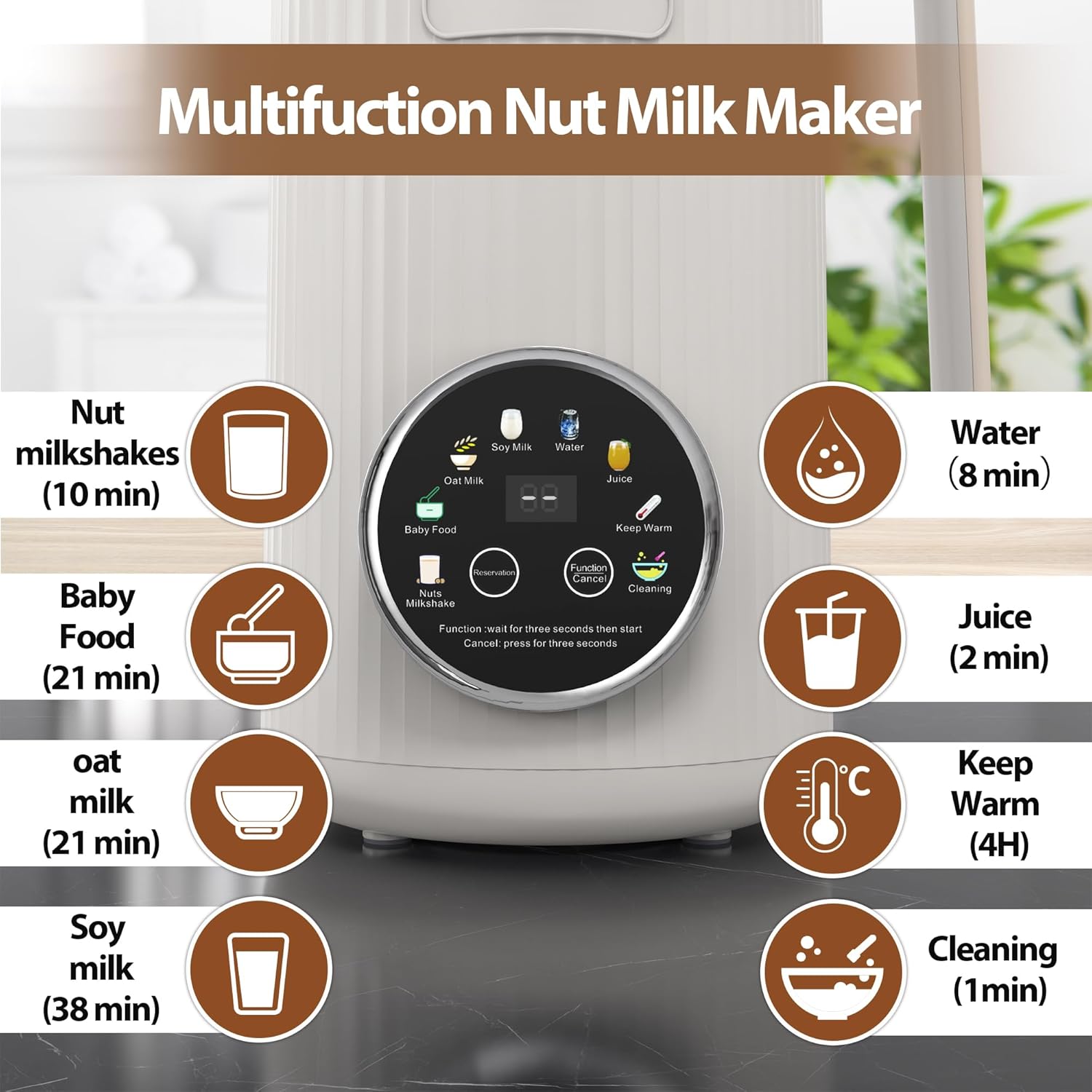 Nut Milk Maker Machine - 8 in 1 Soy Milk Maker Machine 35oz with Self-Cleaning, 18H Delay Start & 4H Keep Warm, Automatic Plant-Based Milk Blender for Almond, Oat, Coconut, Soybean - White