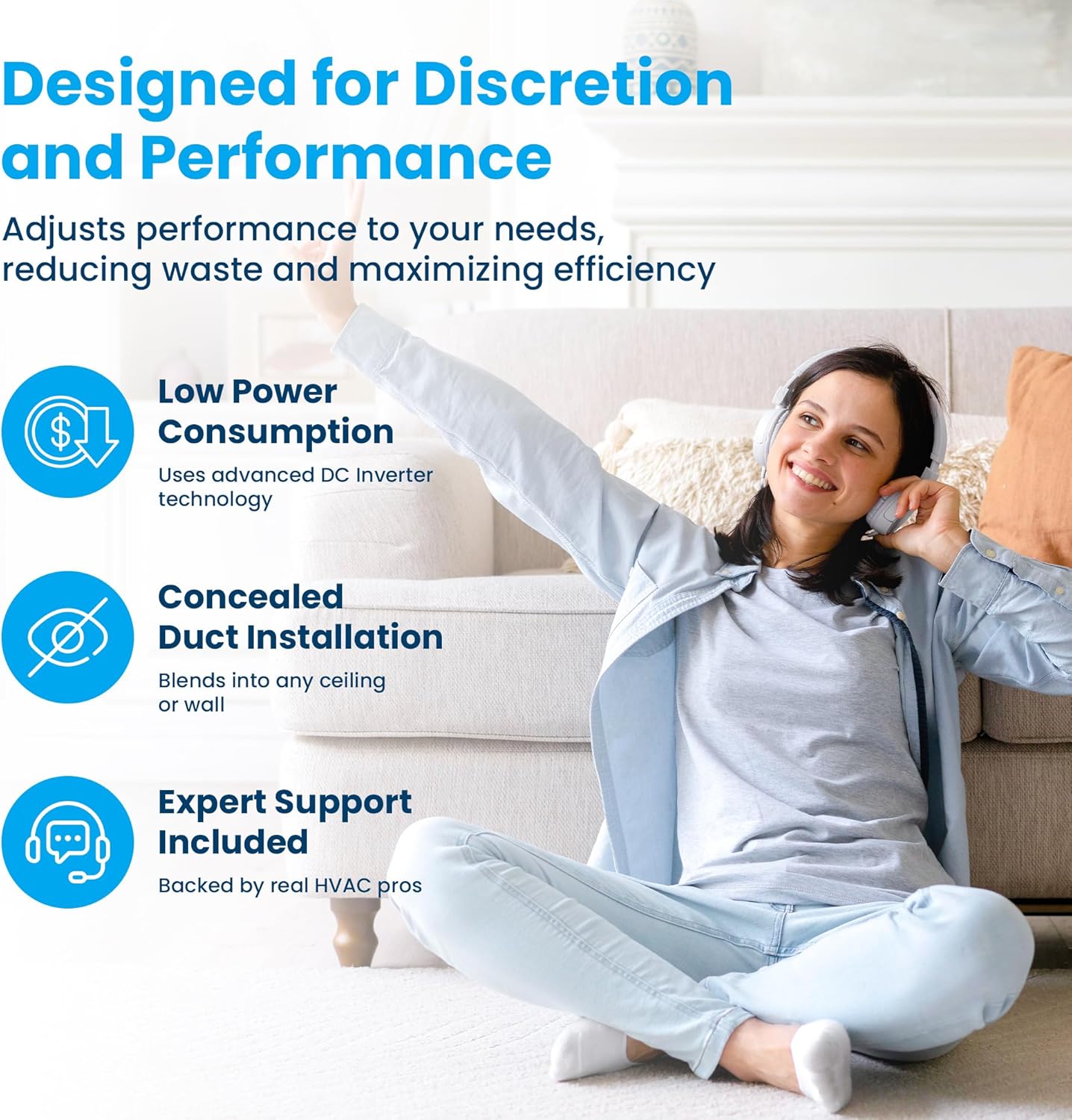 Senville 12,000 BTU Ducted Mini Split AC/Heating System, Concealed Duct, Built-in Water Pump, Wall Thermostat, 16 Ft. Installation Kit