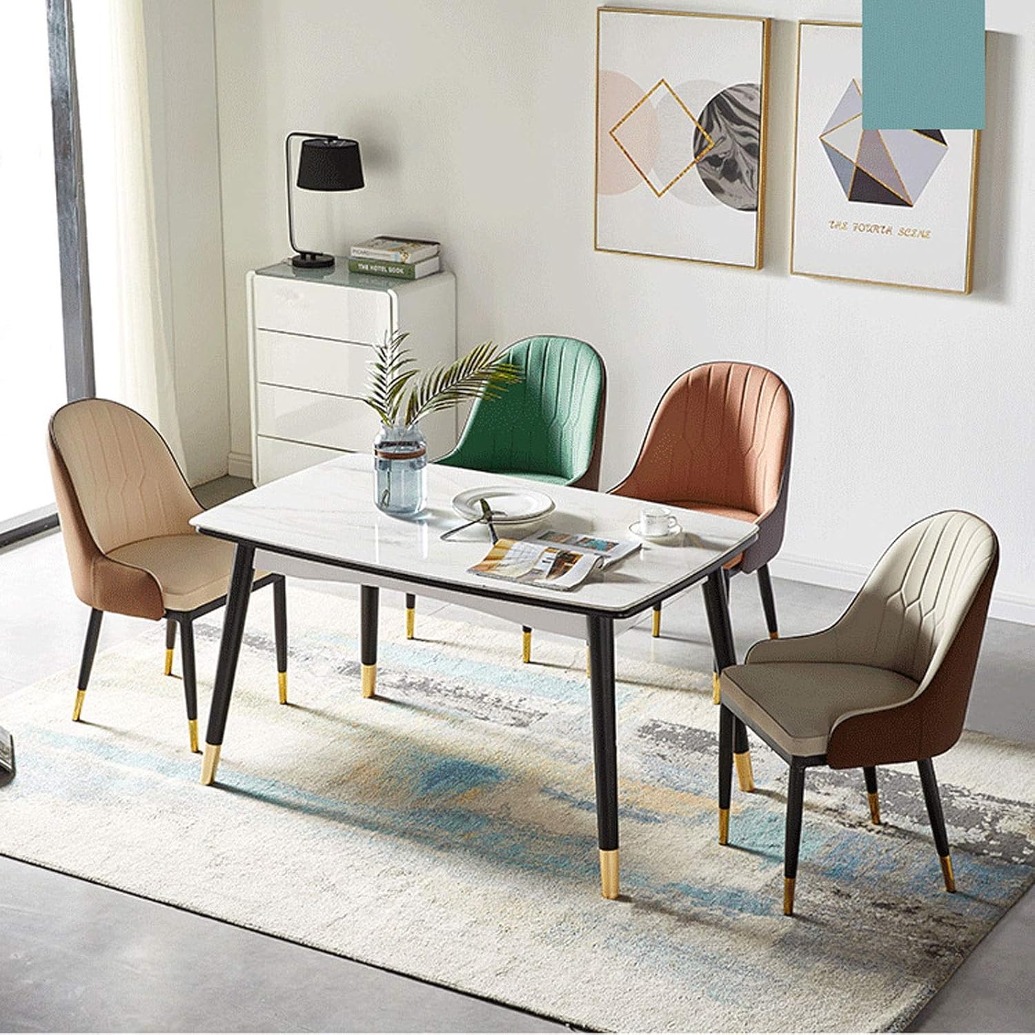 Dining Chair Kitchen Dining Room Furniture Chairs Modern Style Dining Chair Artificial Leather Chair with Backrest Used Dining Room and Living Room Office Lounge Chair (Color : Light Blue)