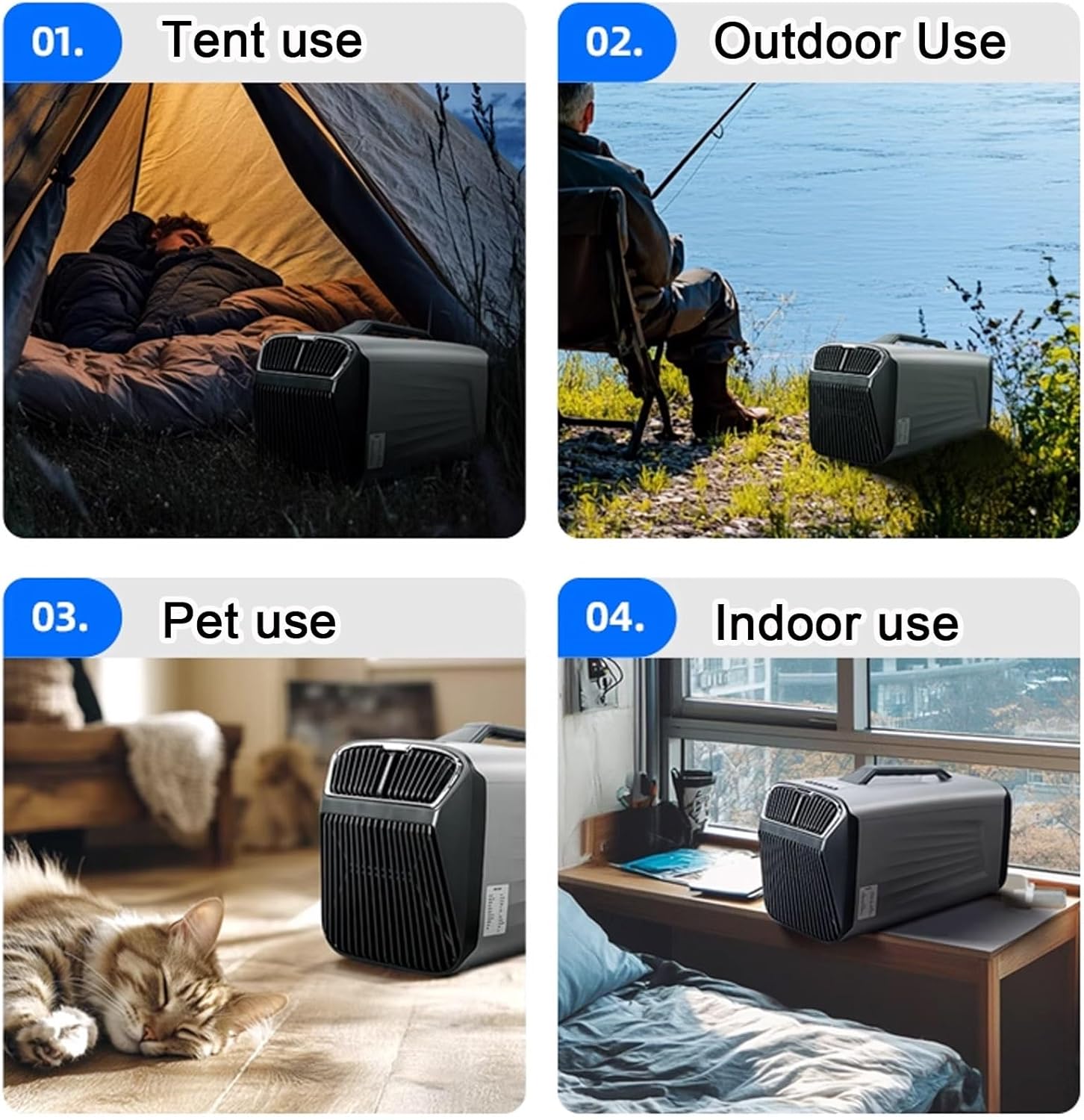 Portable Air Conditioners for Camping Outdoor Use Drainage Free Cooling 2 Speeds Timed Shutoff Auto Oscillation Air Cooler with Remote Control for Indoor Room and Tent(Silver)