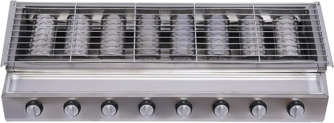 8-Burners Portable Gas Griddle, 201 Stainless Steel Tabletop Gas Grill Outdoor Large Propane Grill for Garden Party Backyard Barbecue Grilling, Silver